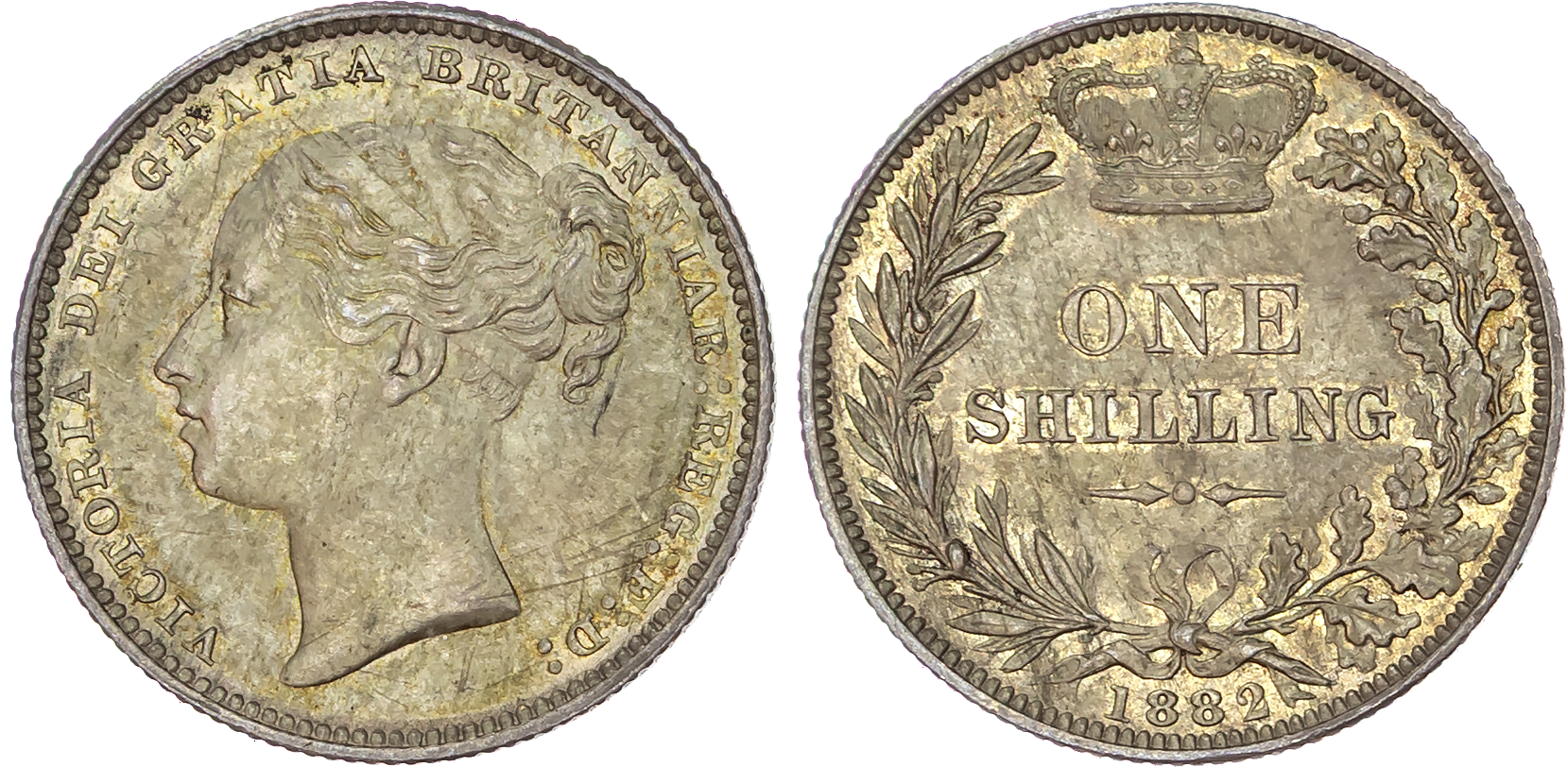 Victoria (1837-1901), Young Head Coinage (1838-1887), AR Shilling, 1882, type A⁷.