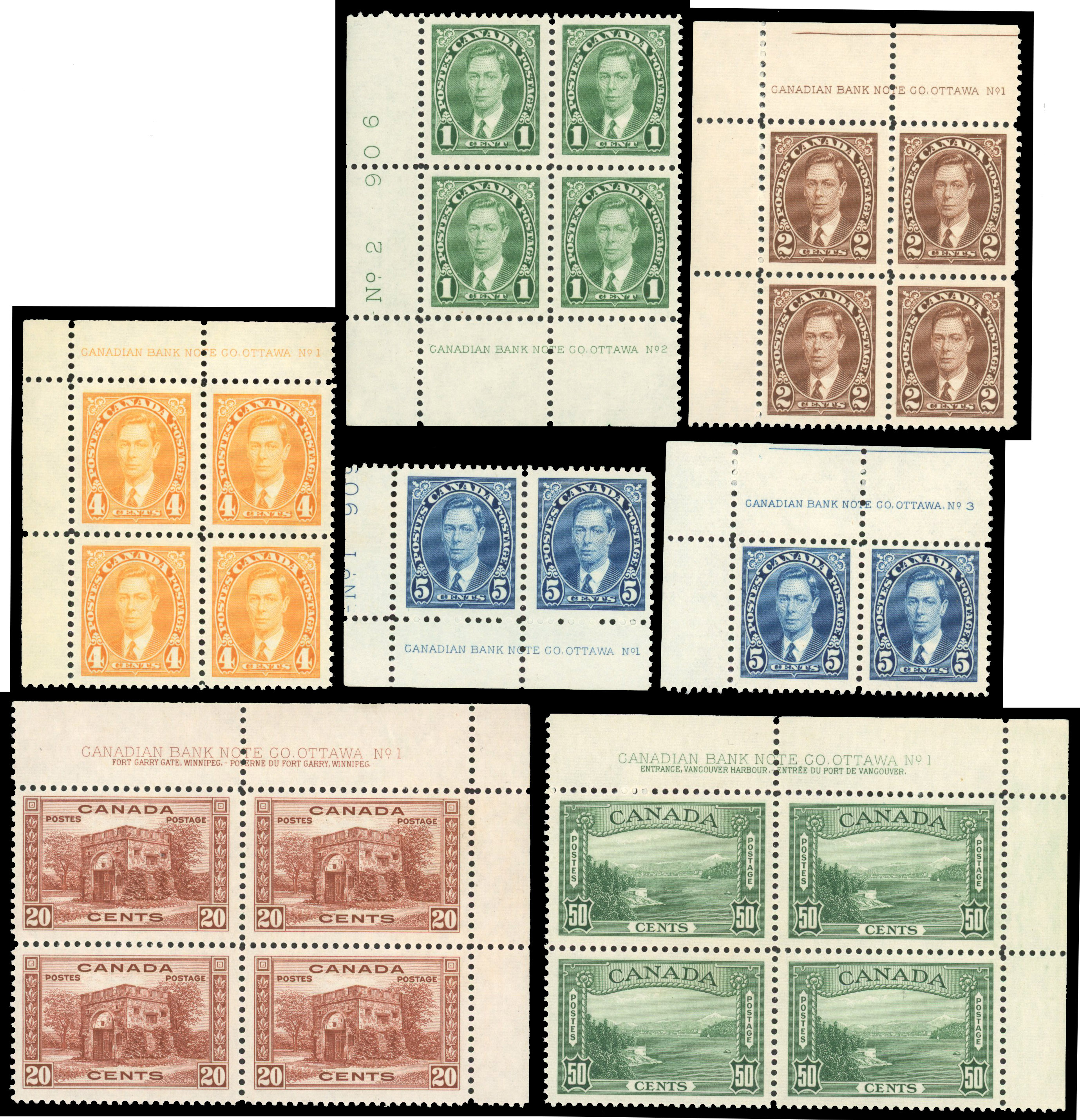 Canada SG 357/366 Plate blocks mint