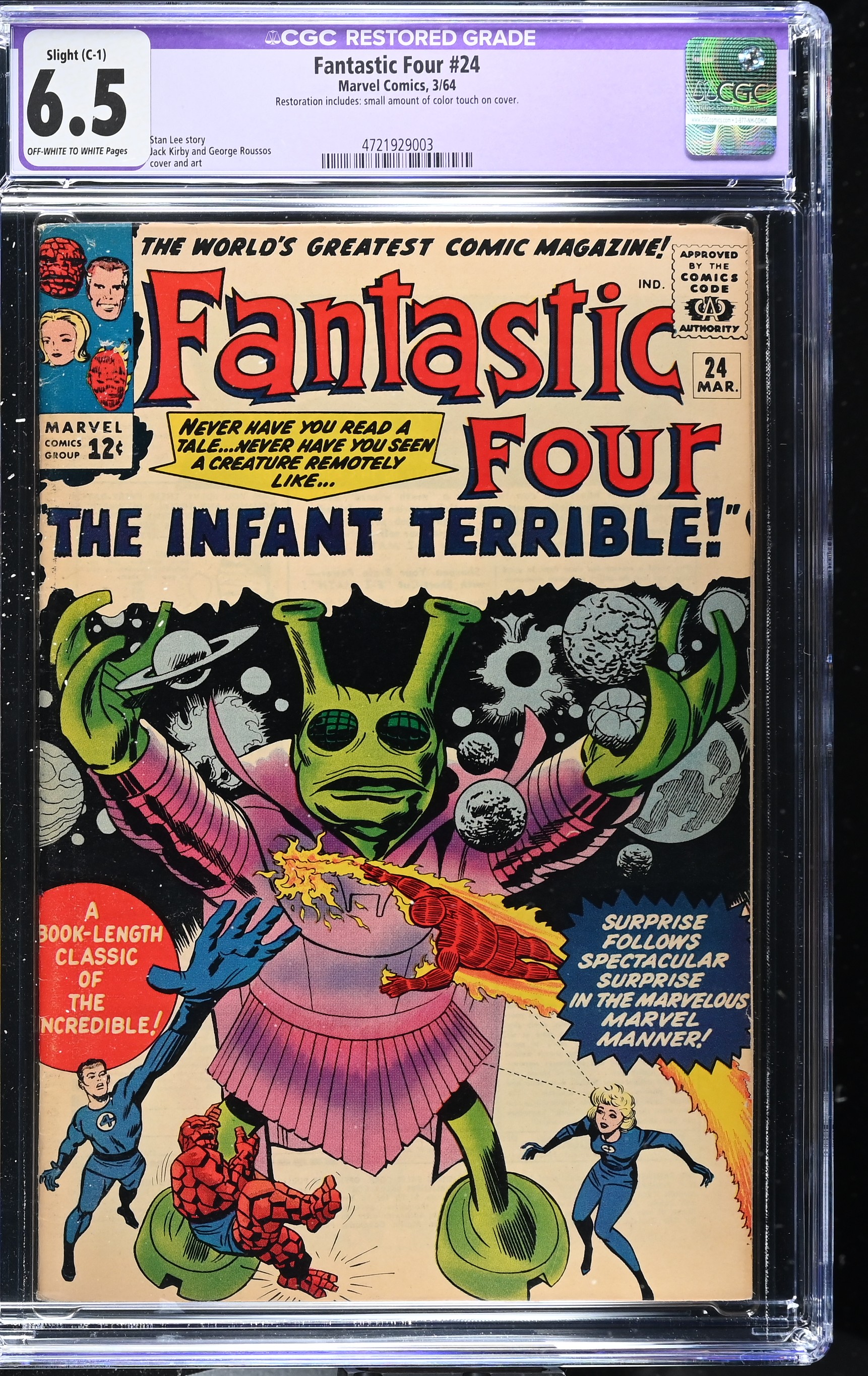 Fantastic Four #24 CGC 6.5 Restored 1st Appearance of the Infant Terrible (Marvel Comics, 1964) Off-White to White Pages