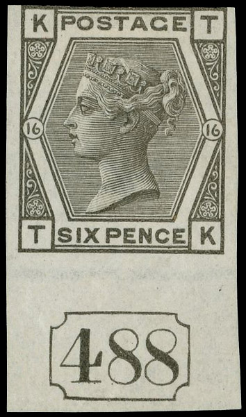 1878 6d Grey Pl.16. Very fine unused o.g. imperforate bottom marginal imprimatur (just shaved at top) lettered TK showin…