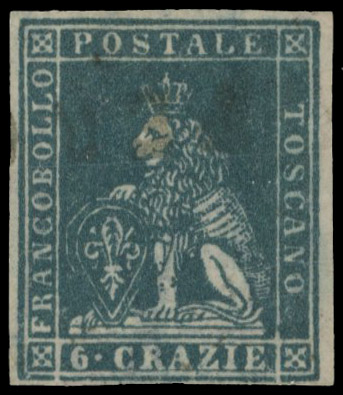 Tuscany 1857 6c blue printed both sides unused
