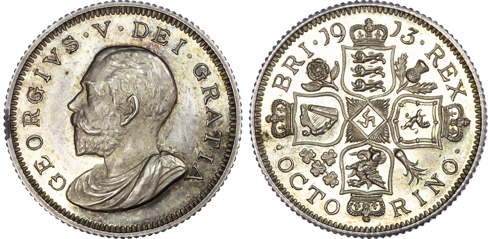 George V (1910-1936), Pattern Octorino (8d) in silver, 1913