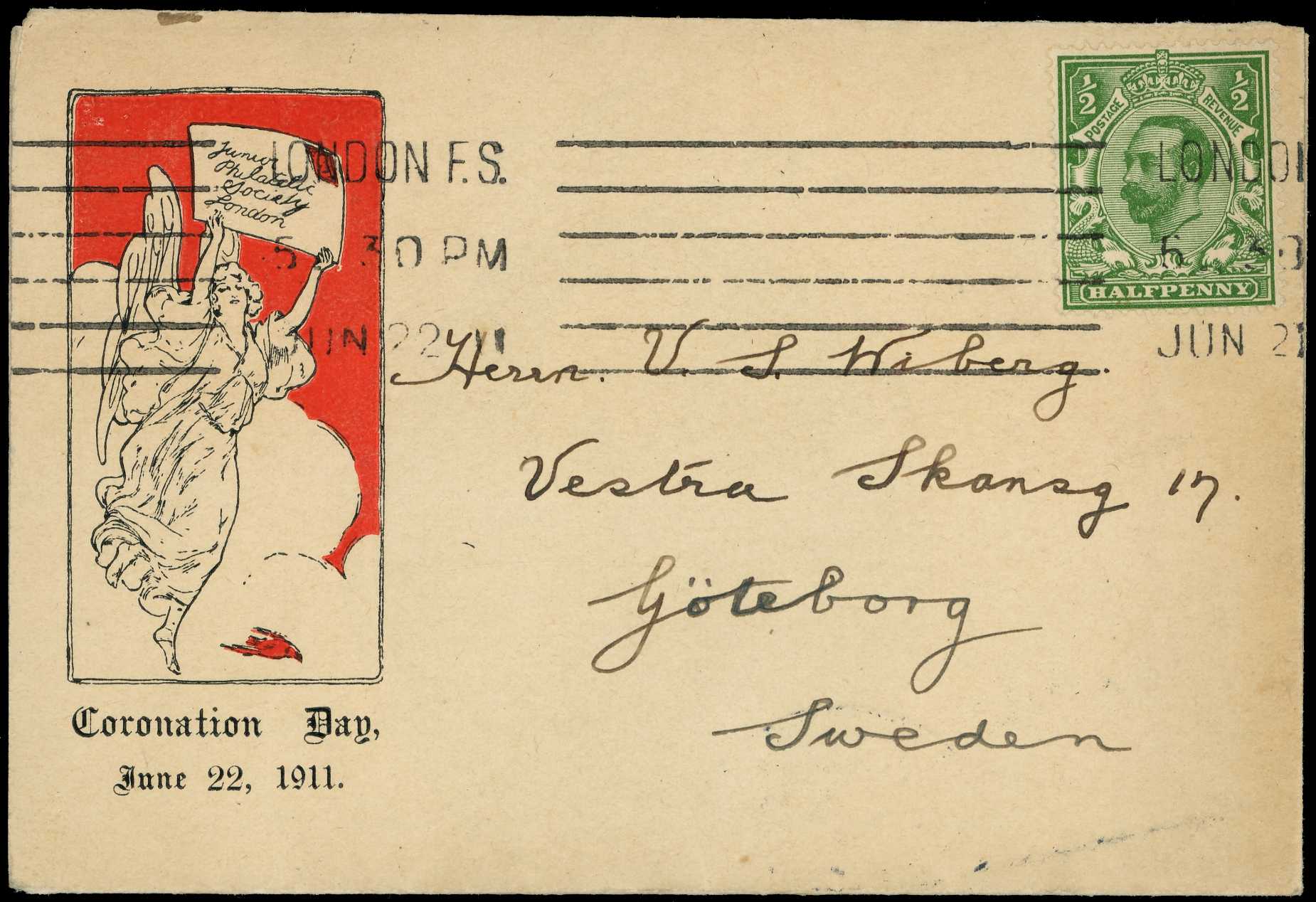 1911 ½d pale green on printed letter sheet...