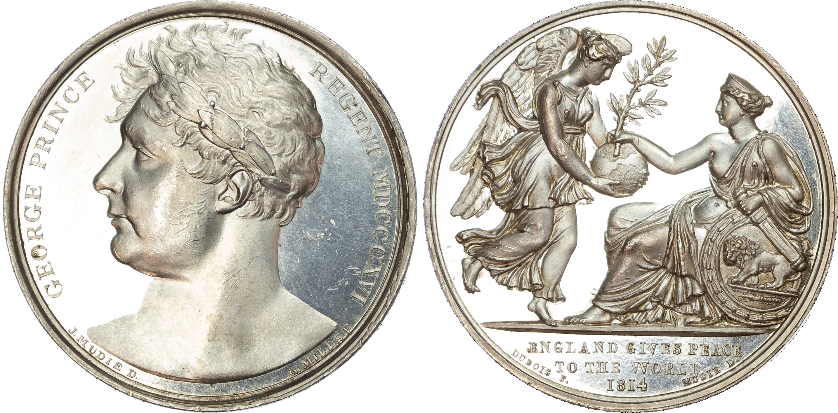 George (IV) as Prince Regent, “England Gives Peace to the World”, silver medal