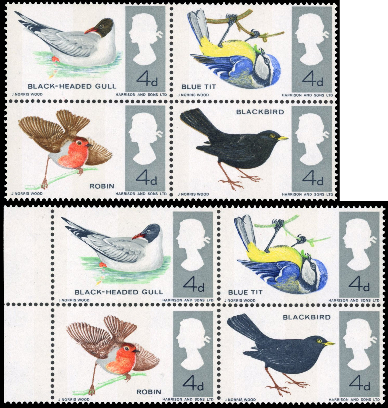 GB SG 696aph 1966 Birds bistre omitted block mint