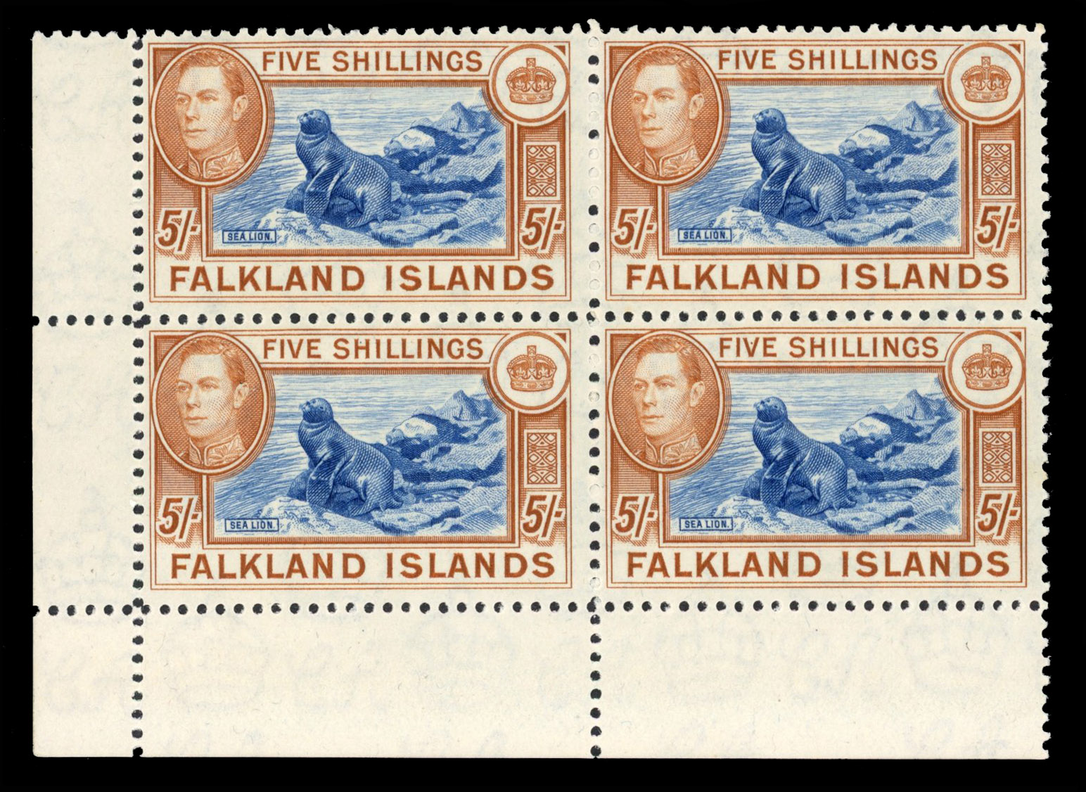 SG 161c 1944 5/- block mint