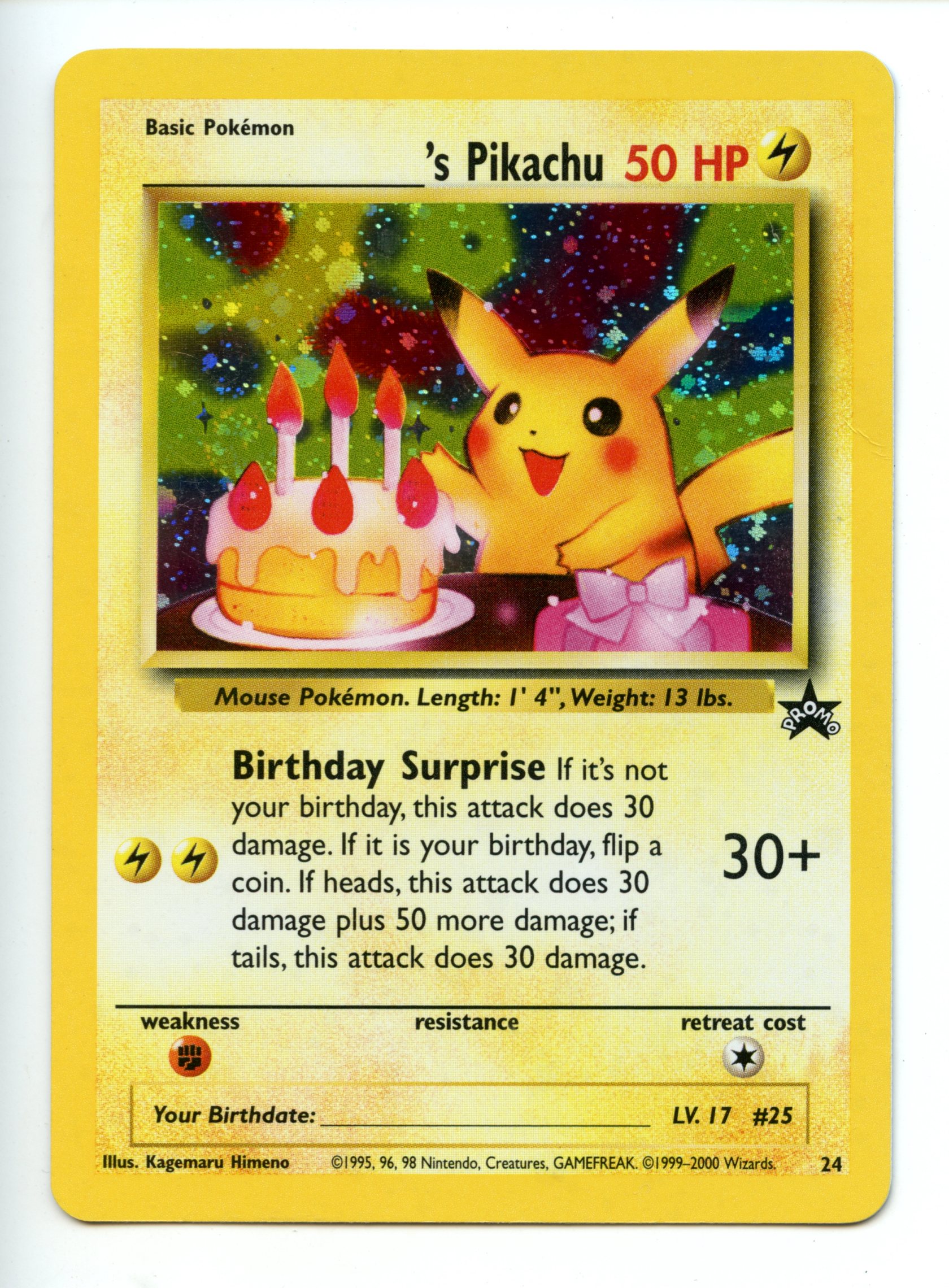 Pokemon TCG  - _____'s Pikachu (Birthday Pikachu) HOLO - Black Star Promo - Near Mint