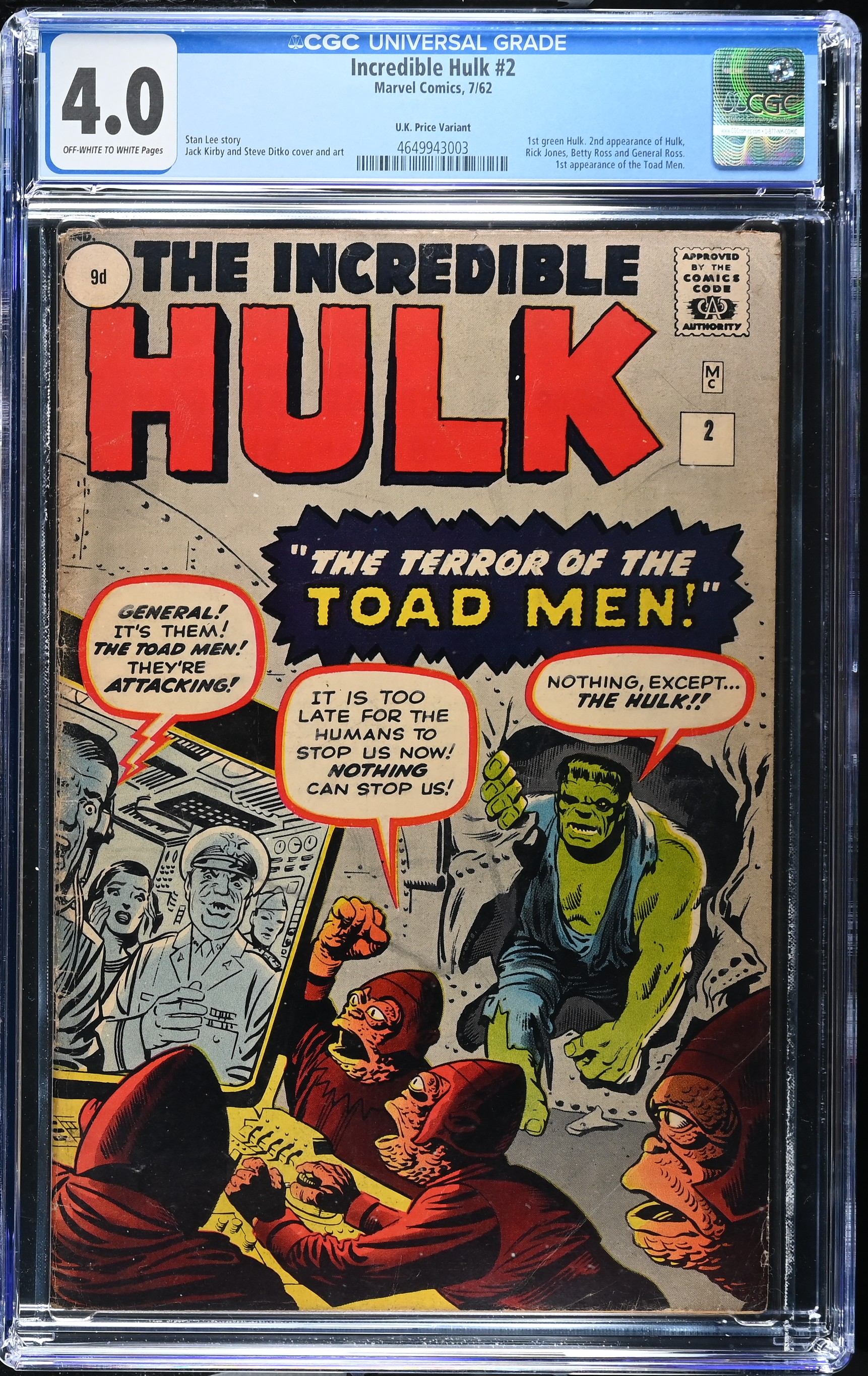 Incredible Hulk #2 (Marvel Comics 1962) CGC 4.0 First Green Hulk