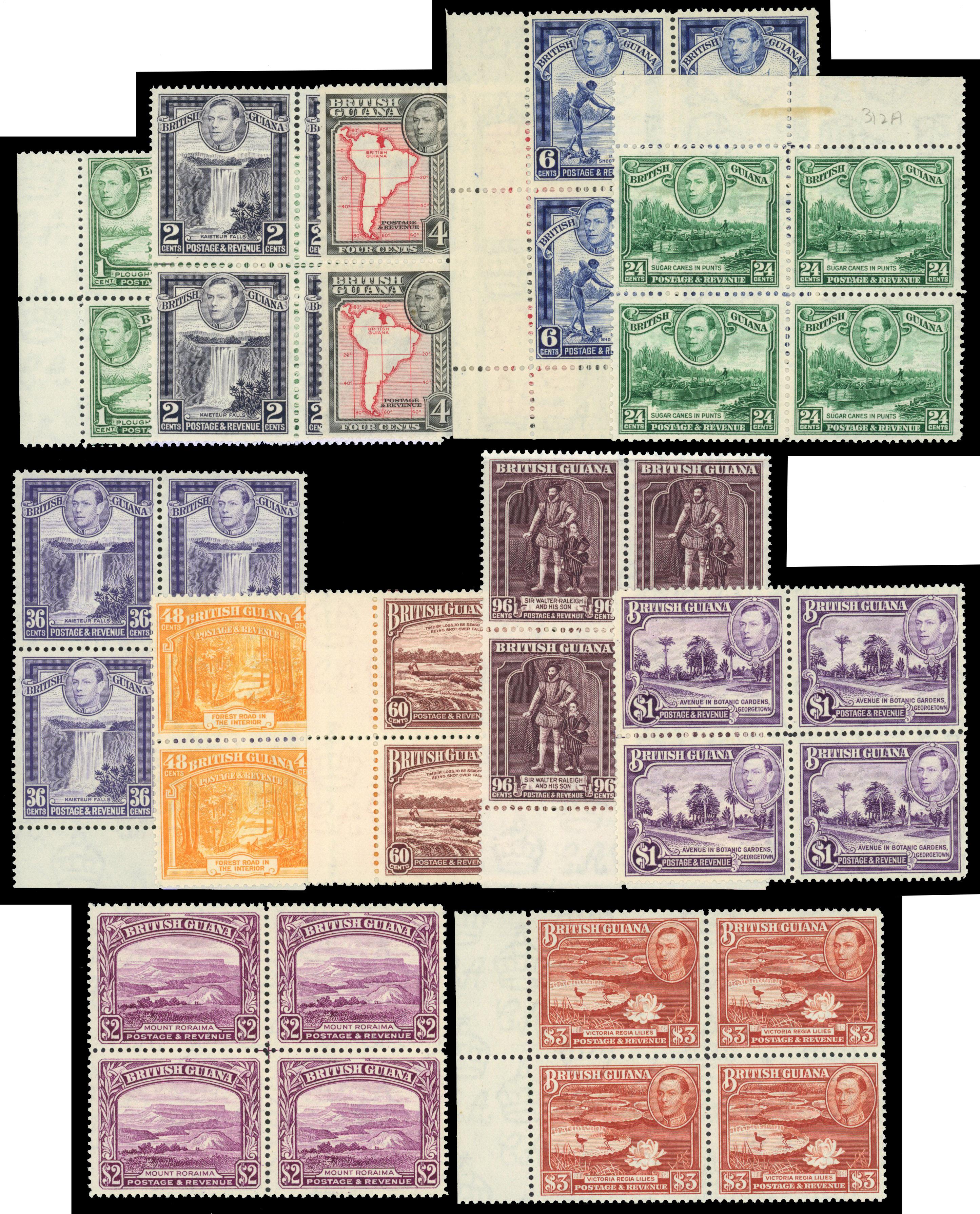 British Guiana SG 308a-319 blocks mint