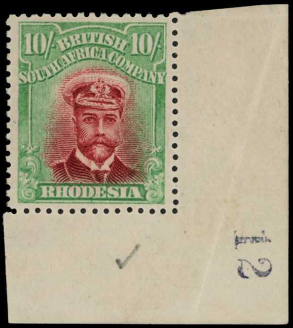 1913-7 10/- Head Die II, perf 14. Lower...