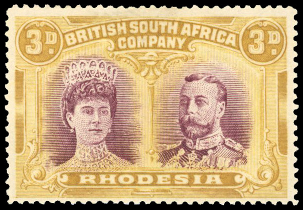 Rhodesia 1910-13 3d deep reddish purple and ochre perf 15