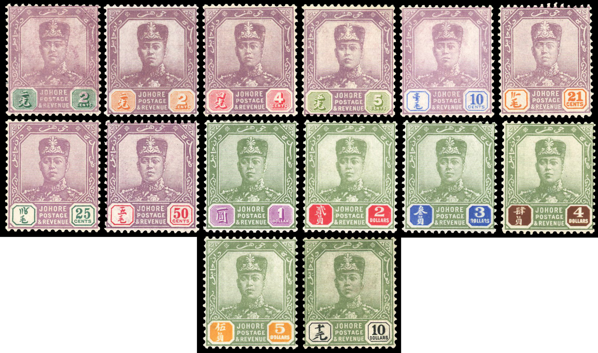 Johore 1918-20 set of 14 to $10