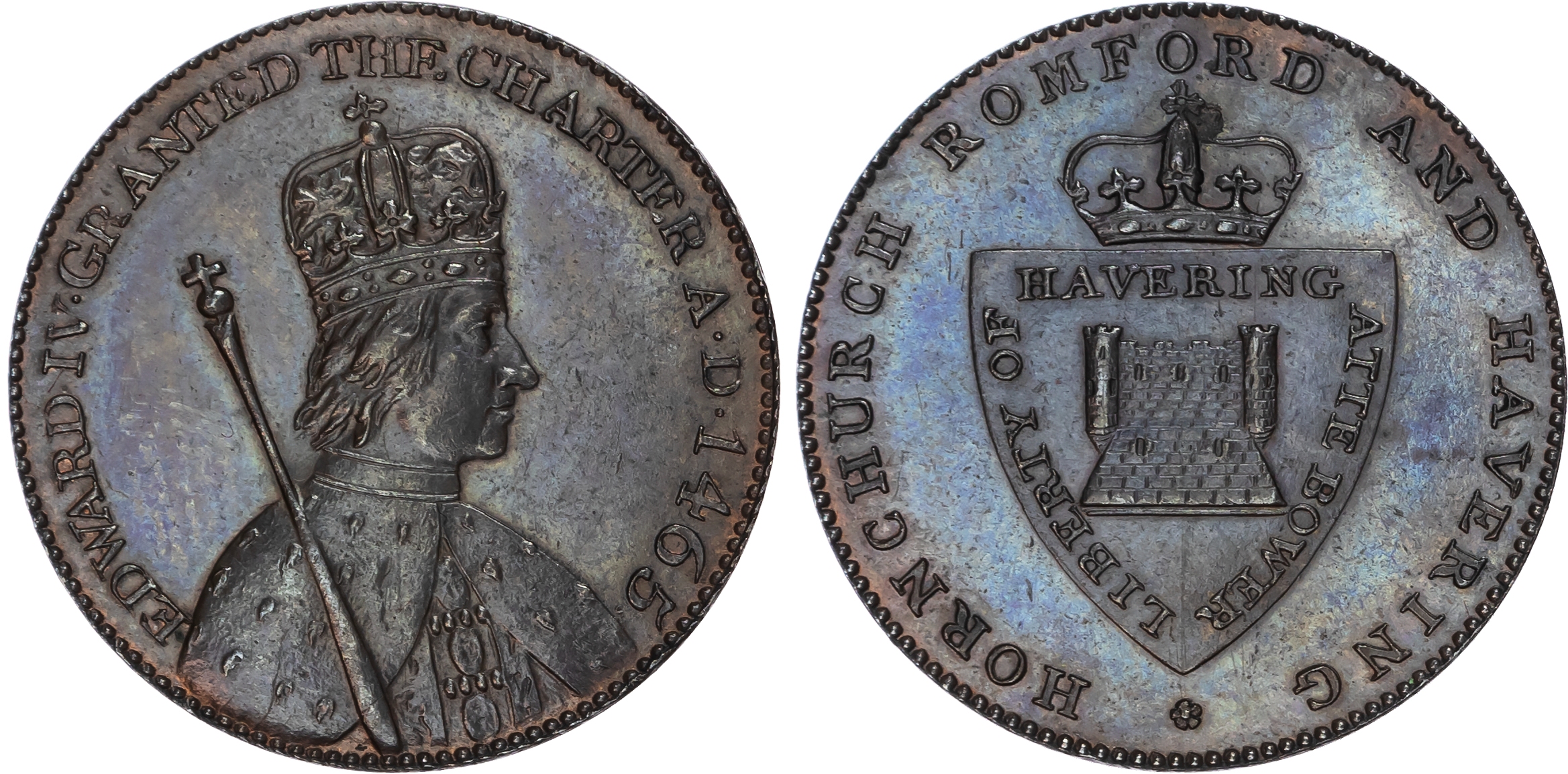 Essex. Hornchurch, Romford & Havering , George Cotton, Halfpenny undated, Crowned bust of Edward IV, rev. crow…