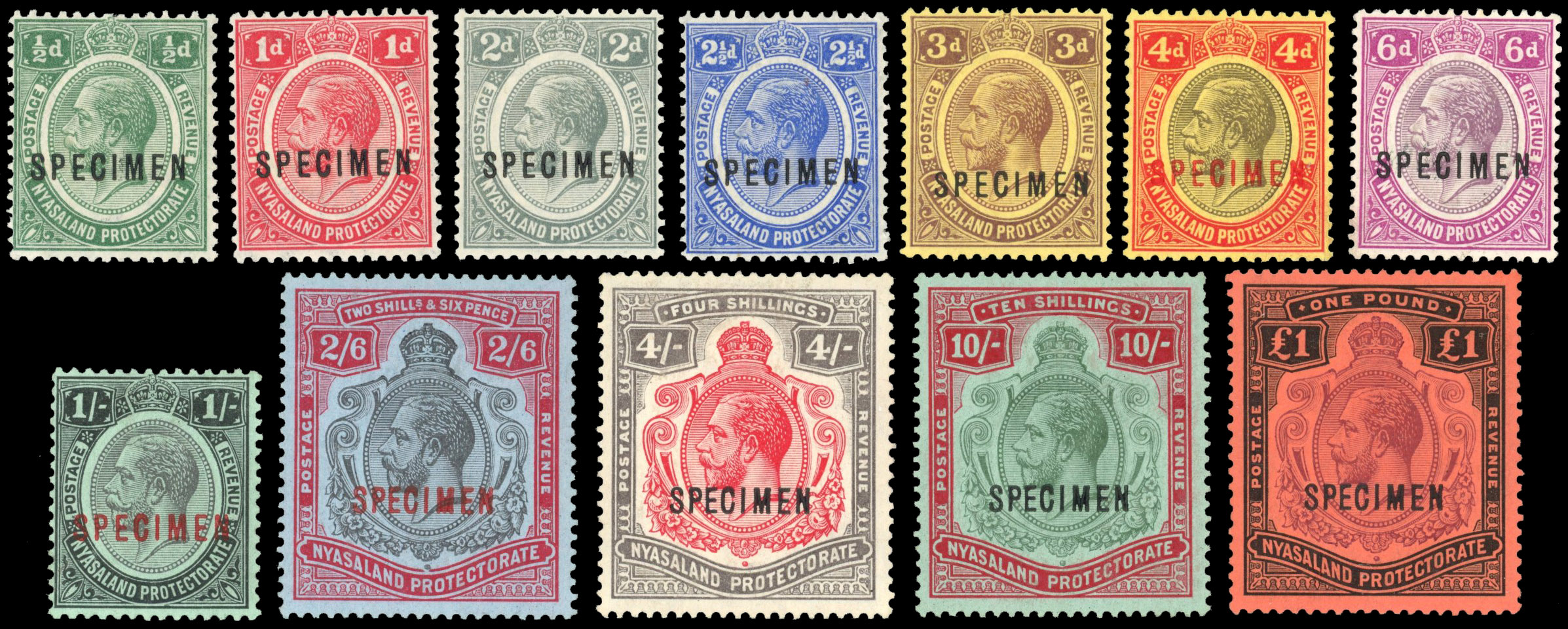 Nyasaland SG 83s-98s 1913 set to £1 Specimen