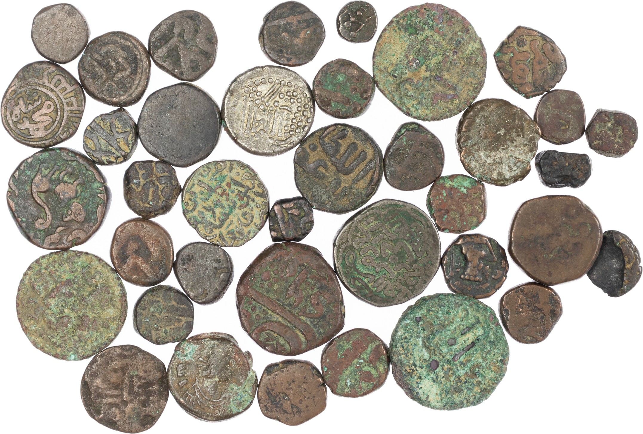 Miscellaneous Kushan and Indian Coins (38). Various issuing authorities. 36 bronze coins and 2 silver/ billon. Varying