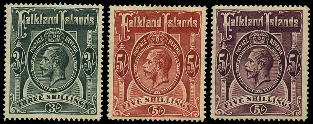 1912-20 3/-, 5/- red and 5/- maroon, o.g....