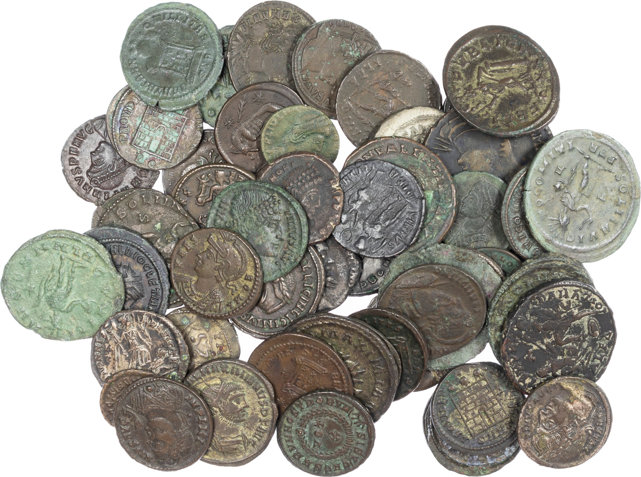 Group of 3rd and 4th Century Roman Bronzes (53). Rulers including Carausius, House of Constantine and later. Varying grades