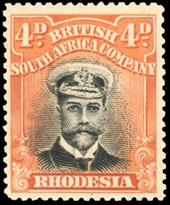 Rhodesia 1913-19 4d black and red-orange die II perf 15