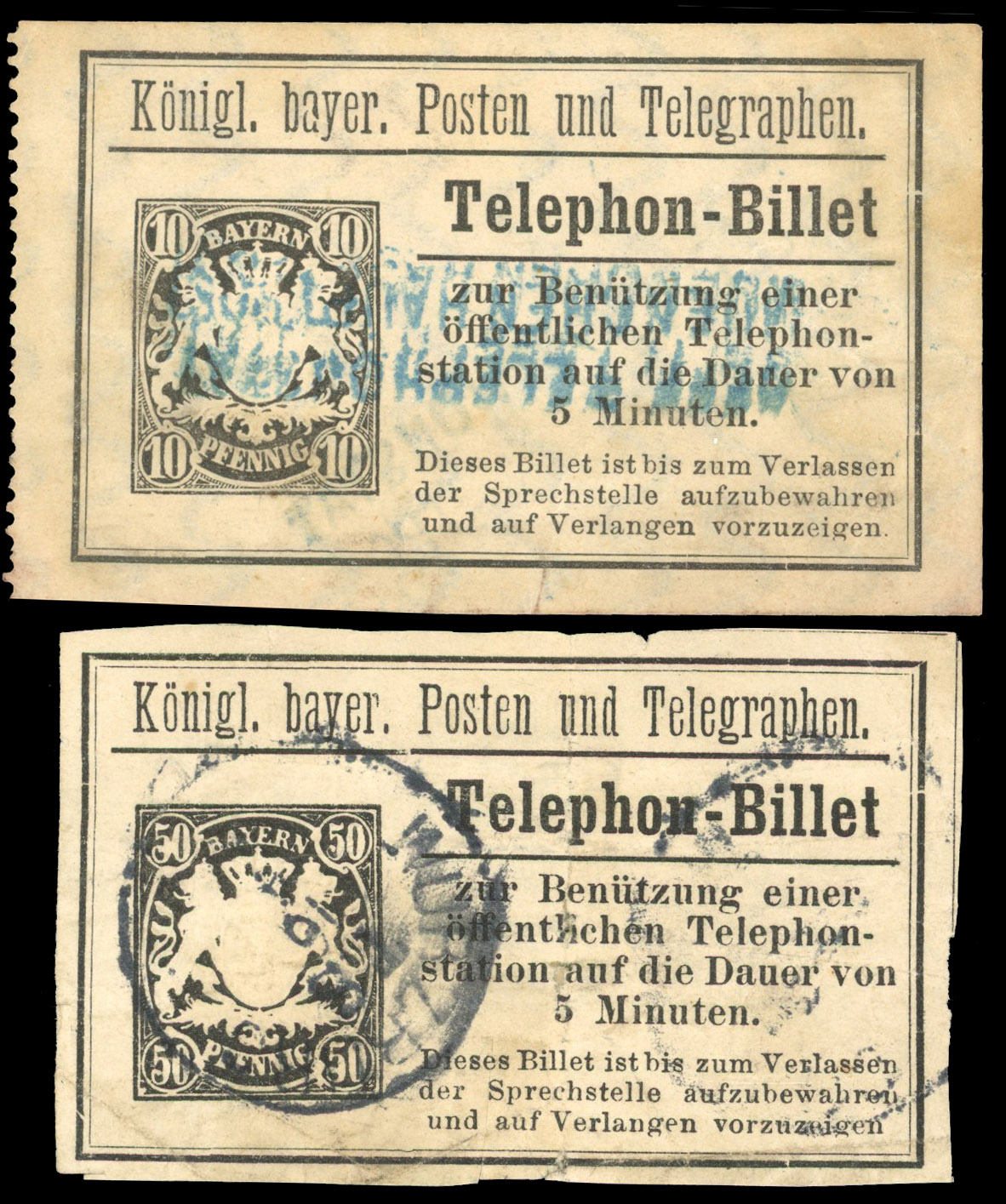 Bavaria Telephone Receipts 1890s unused and used group