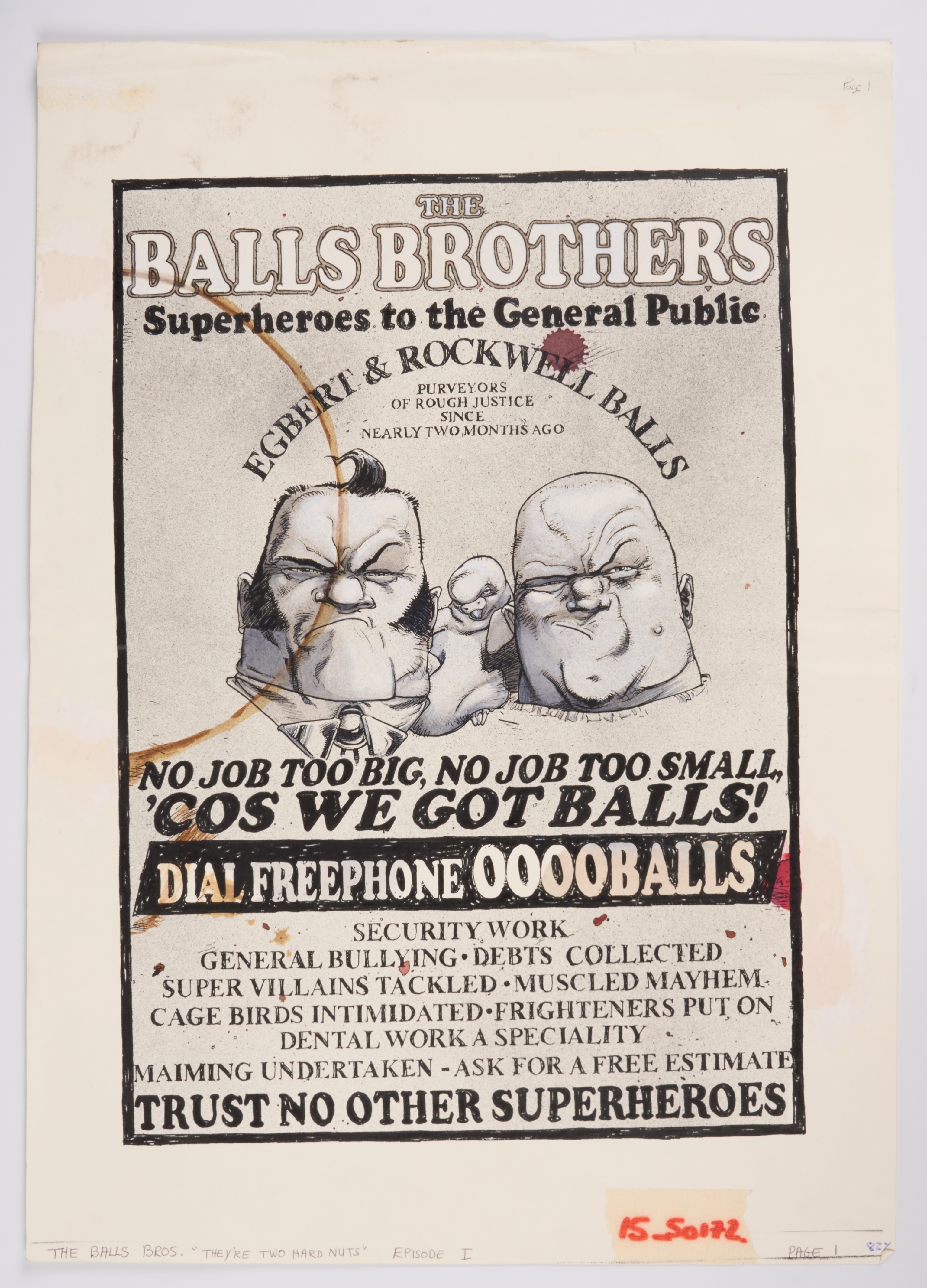 Kevin Walker 2000 AD Prog #1128 The Balls Brothers ‘Heroes For Hire Part 1’ Story Pages (Fleetway, 1999) Total 8 Pages