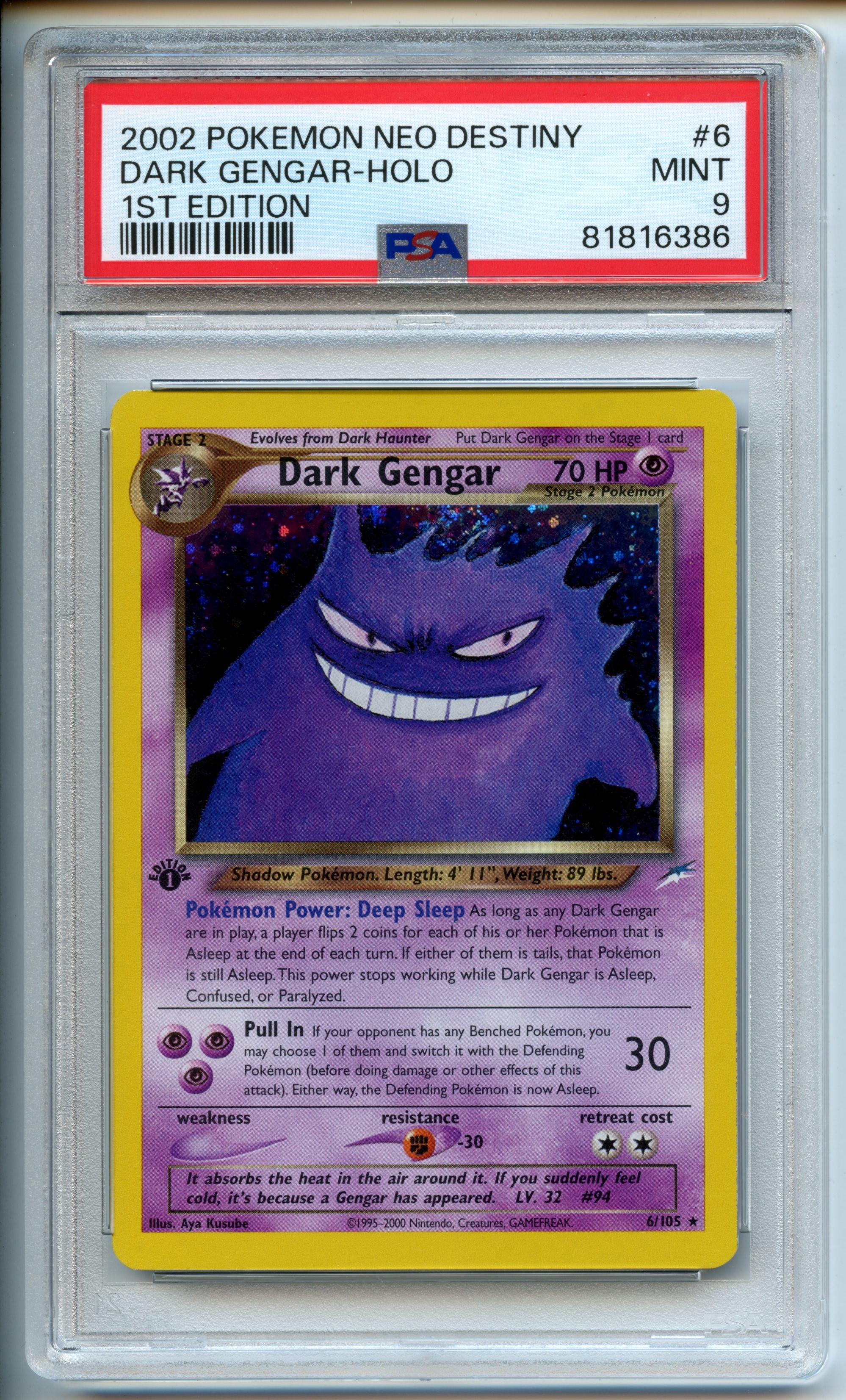 Pokemon TCG - PSA 9 Dark Gengar HOLO - 1st Edition Neo Destiny