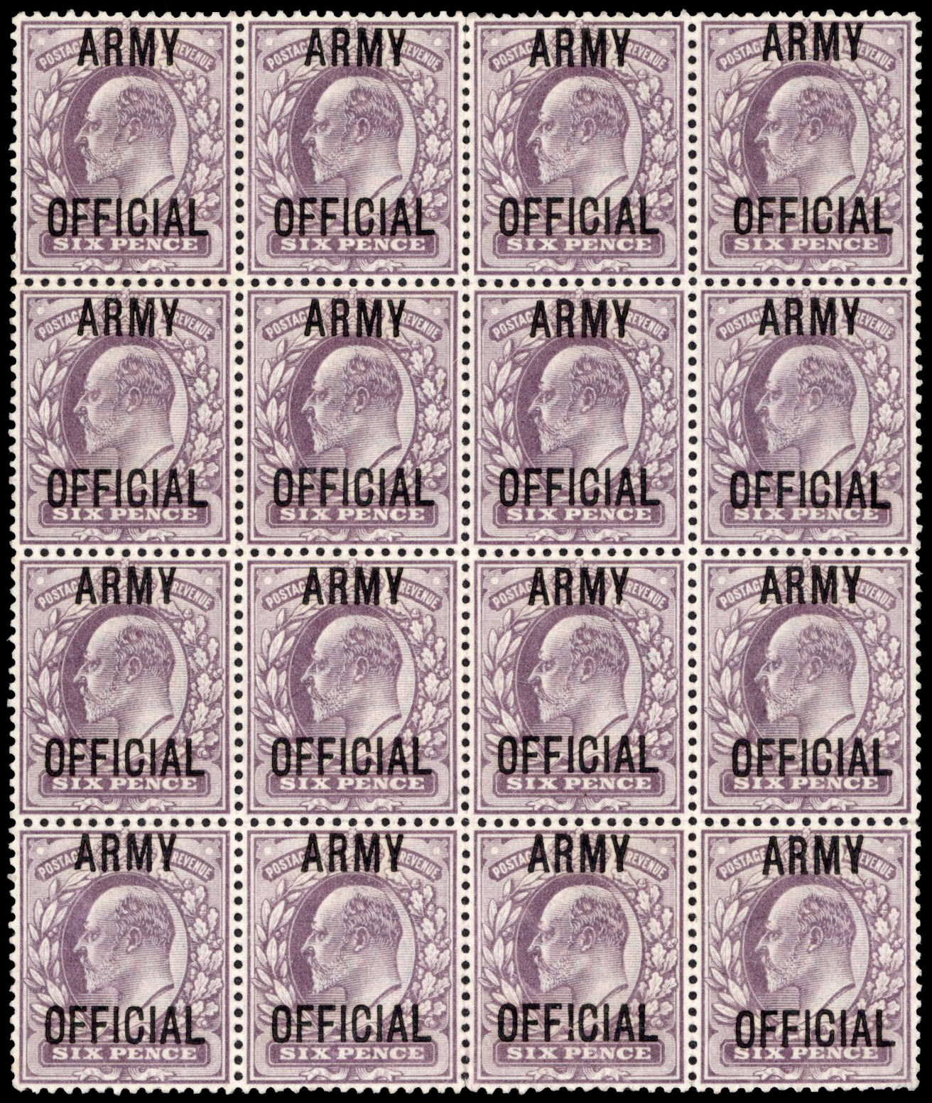 SG O50 Army Official 1902 6d pale dull purple block of 16 mint