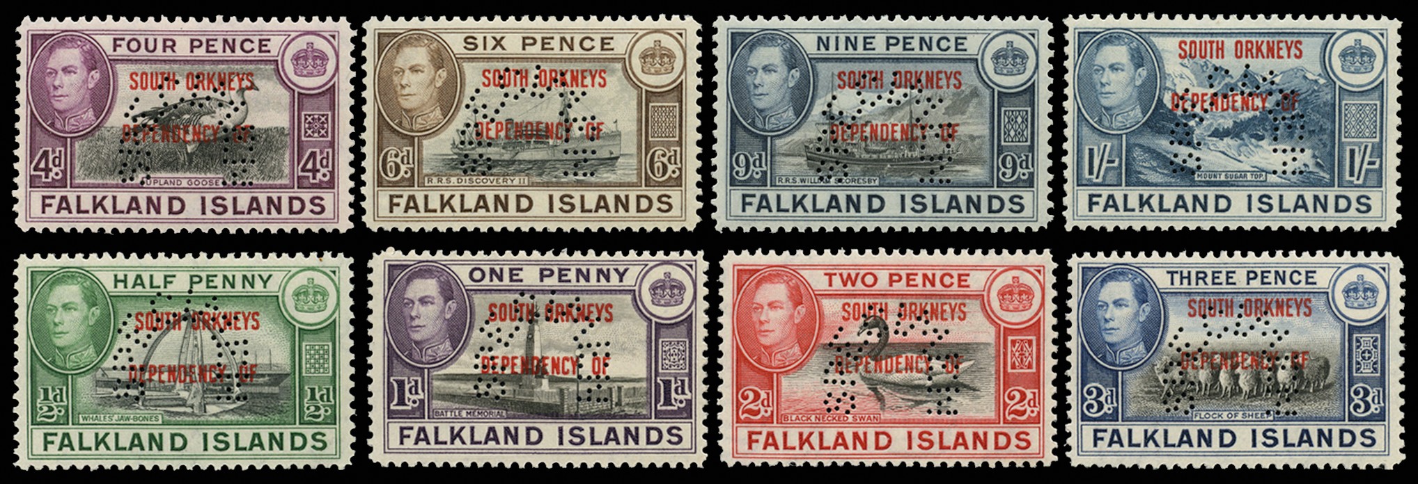 1944-45 'SOUTH ORKNEYS' set of 8 to 1s,...