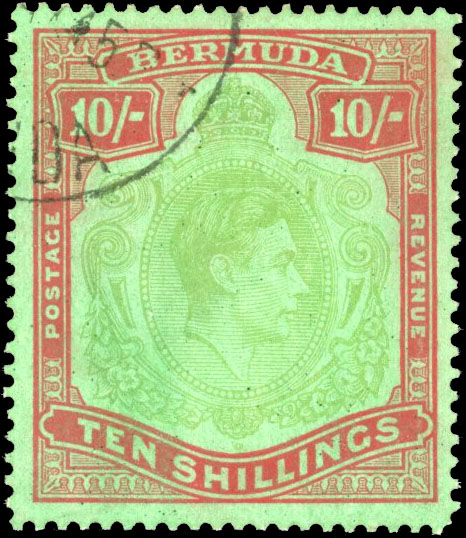 Bermuda 1941 (Sept.) 10s line perf with HPF #60 broken lower right scroll, SG 119be