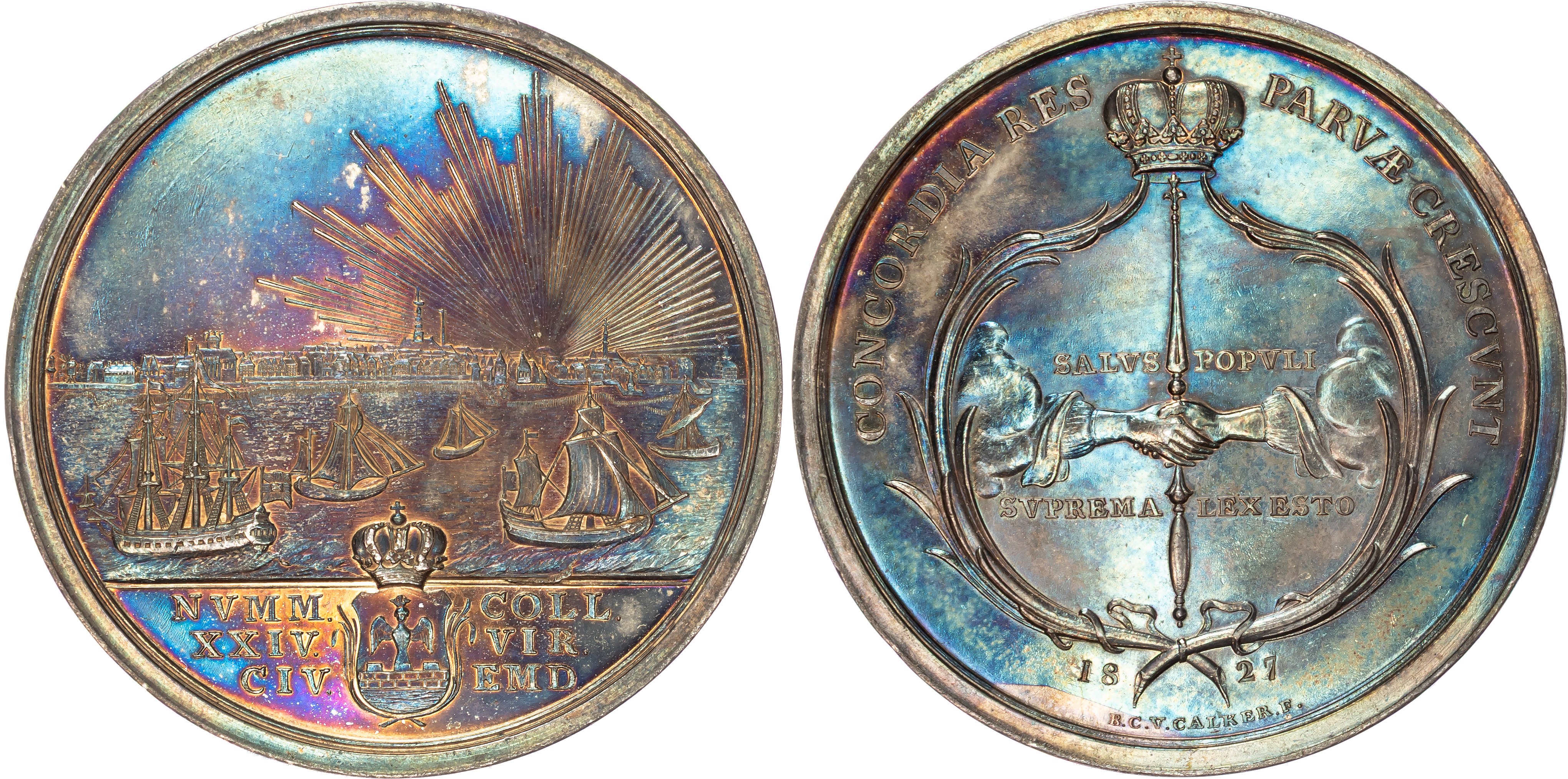 Germany, City of Emden, 1827, silver medal (52mm/61.51gm) by B. C. v. Calker.