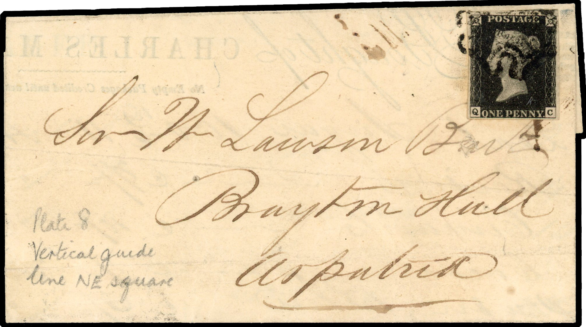 GB 1840 1d intense black Plate 8 (QC) on entire