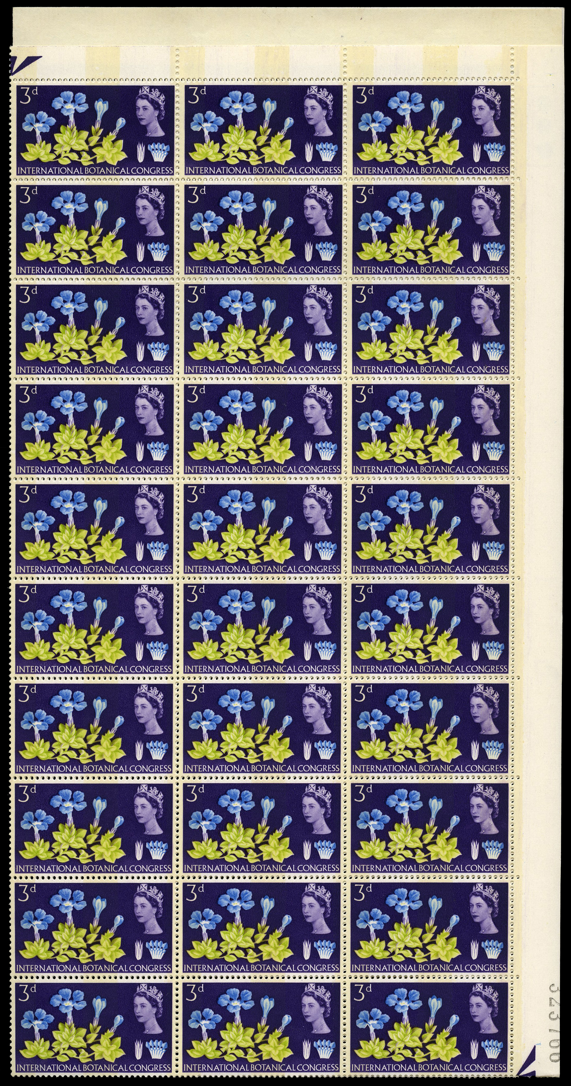 1964 3d Botanical phosphor, in complete sheet...