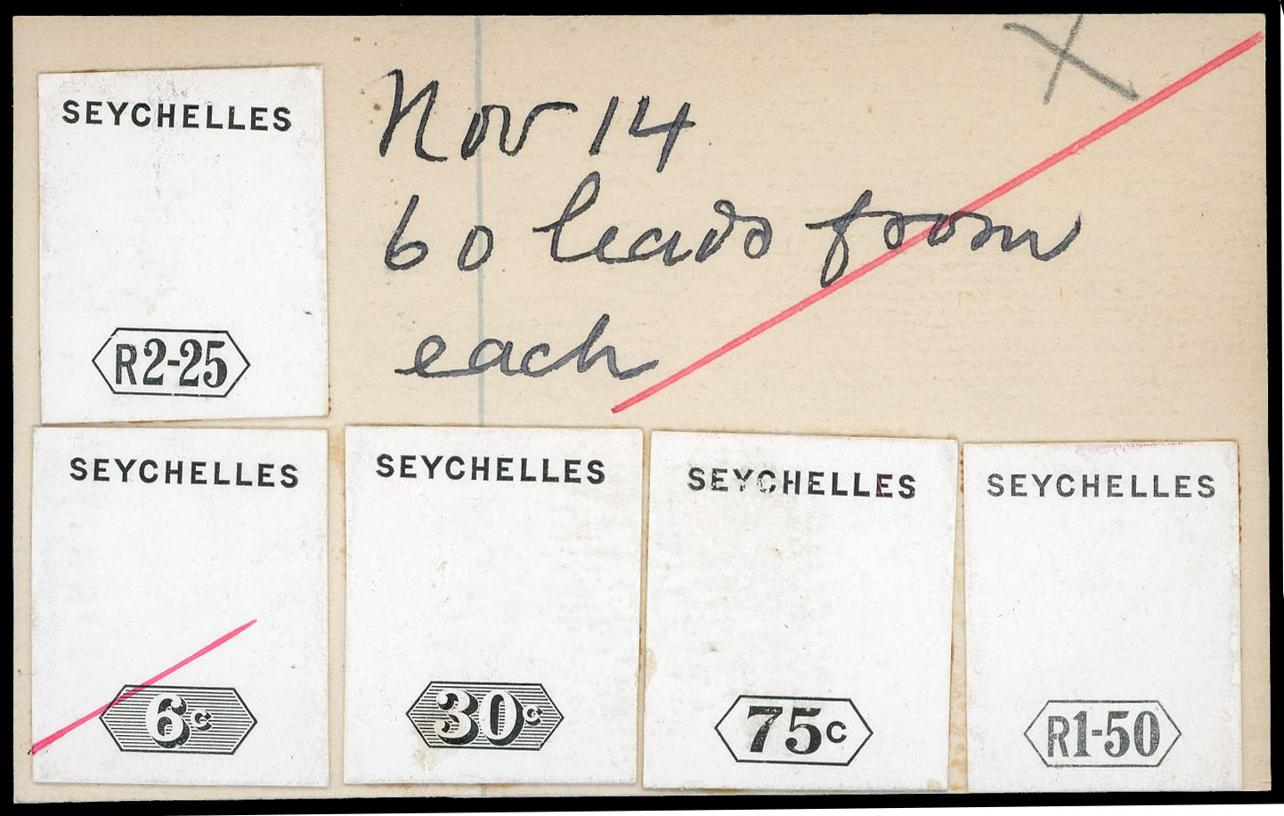 Seychelles SG 29, 33, 35, 36 1899 New Value Duty Plate Die Proofs