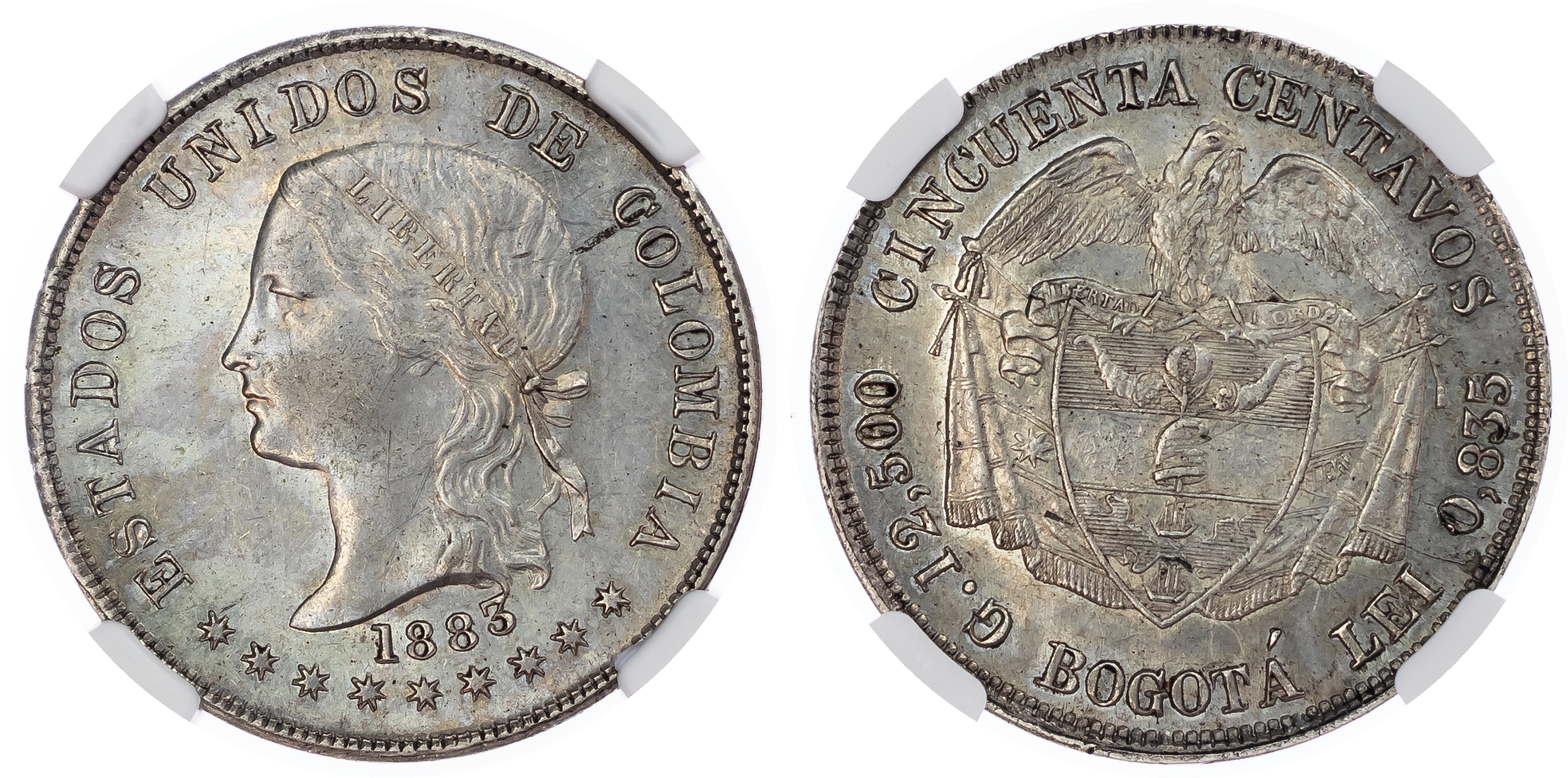 Colombia, Estados Unidos. AR 50 Centavos. Bogota mint, 1883. 