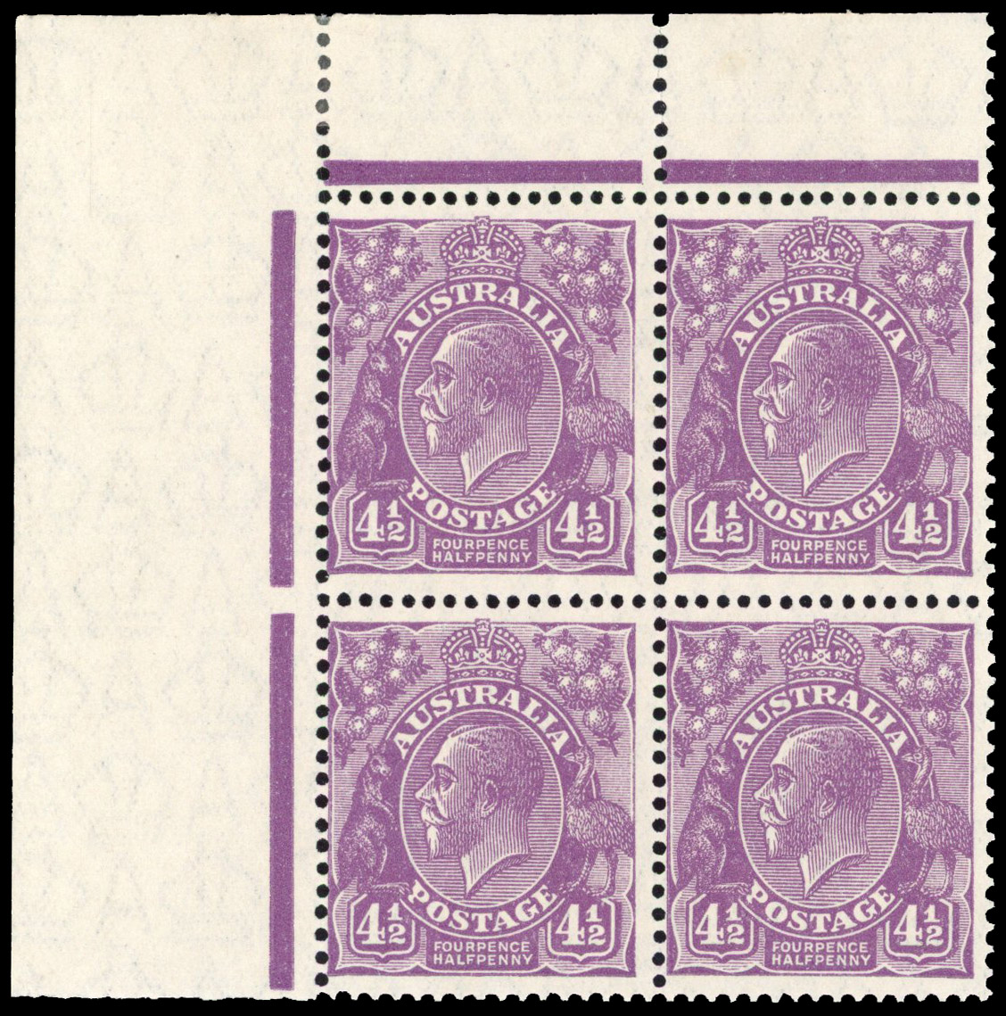 Australia 1930 4½d violet die II block of 4, SG 120a