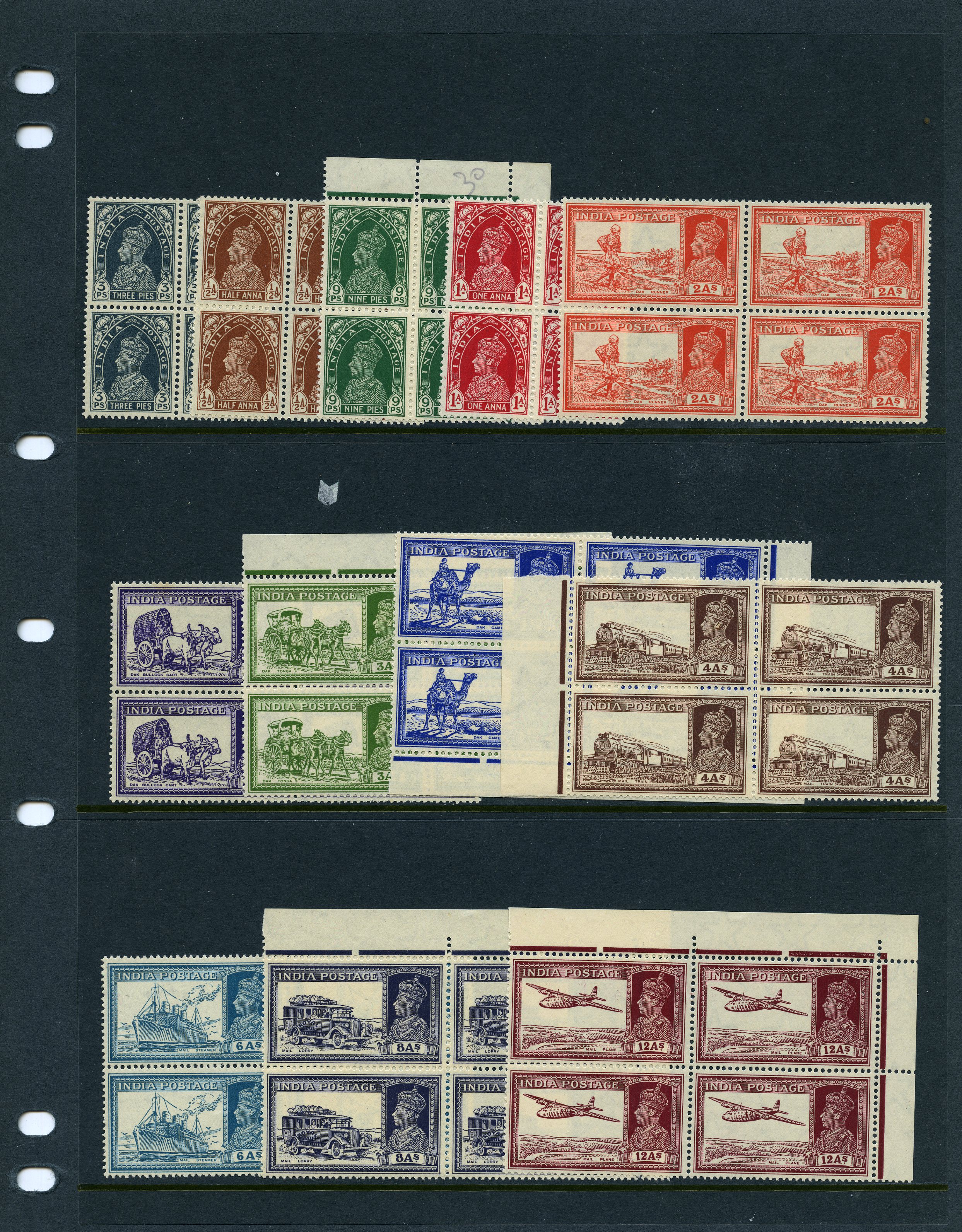 1937 3p to 12a unmounted o.g. blocks of...