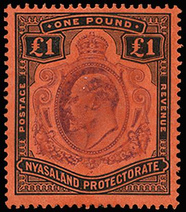 NYASALAND SG 81 1908-11 £1 PURPLE AND BLACK/RED LPOG