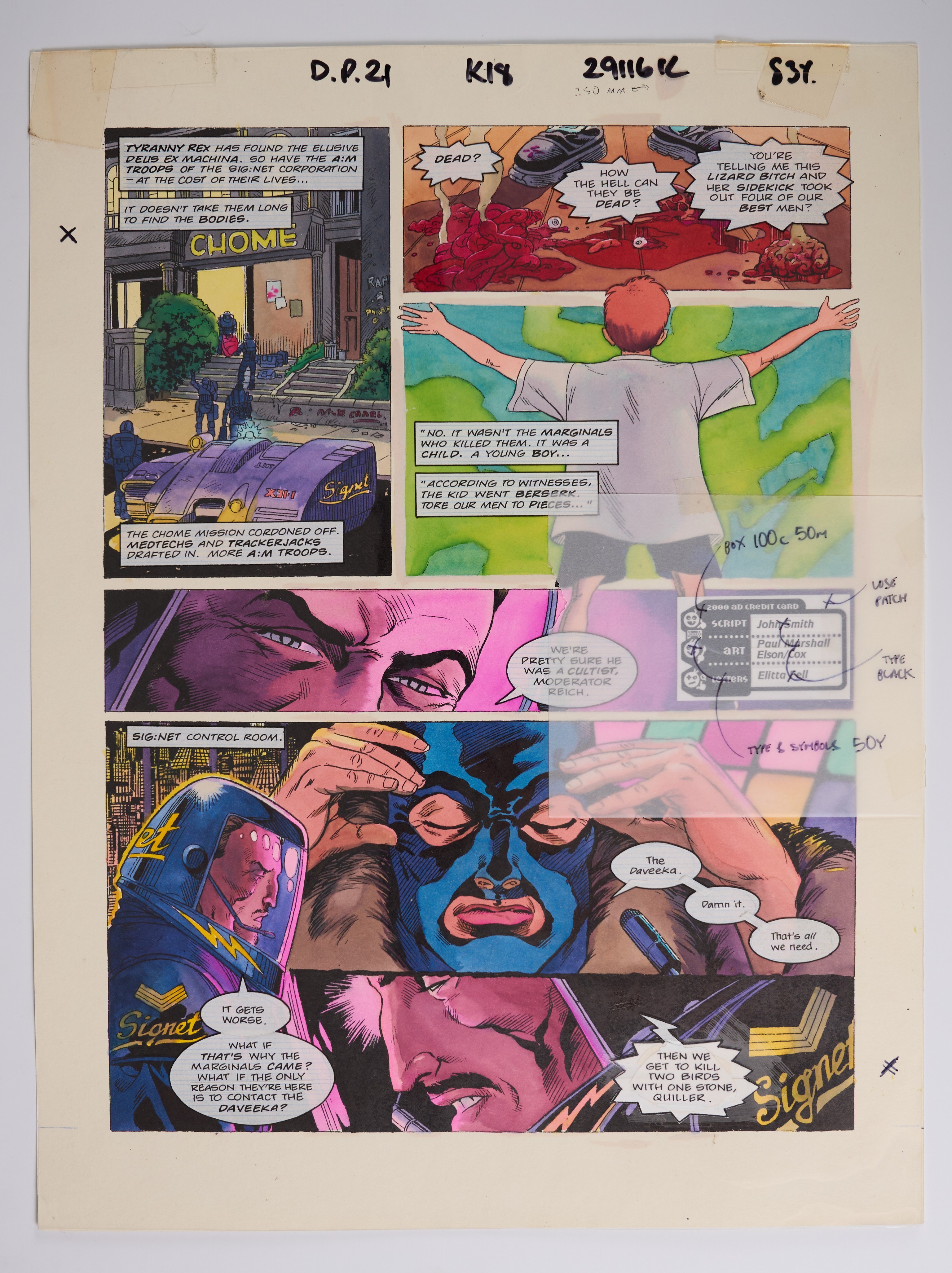 Paul Marshall & Dondie Cox 2000 AD Prog #877 Deus Ex Machina Book 2 Colour Story Pages (Fleetway, 1994) Total 4