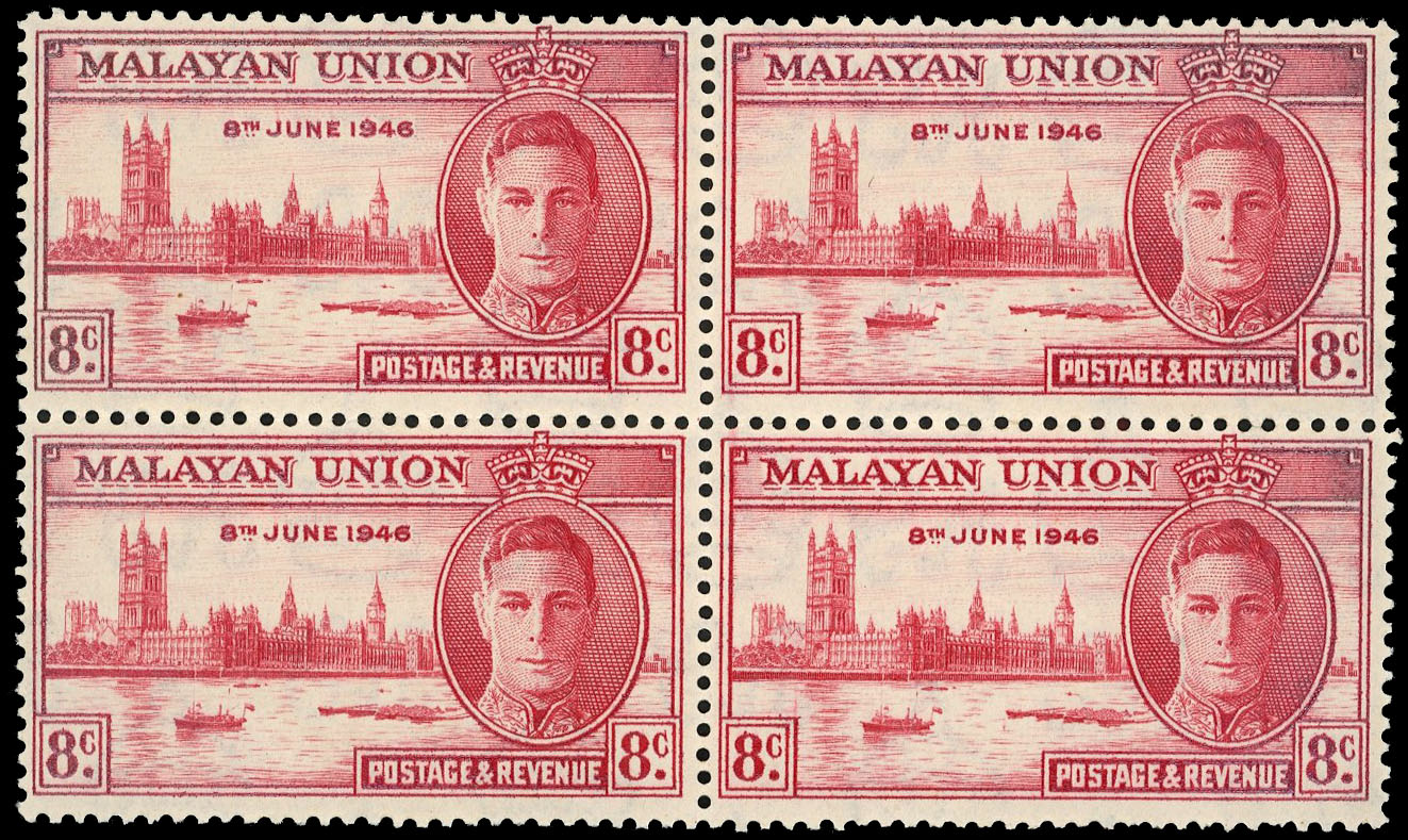 Malayan Union 8c Victory block mint
