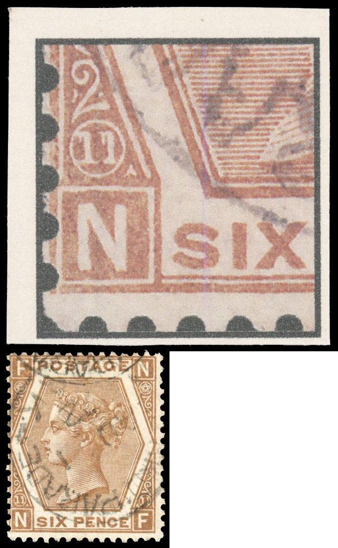 GB 1872-73 6d chestnut Plate 11 (NF), figure ‘11' on left damaged, SG 122a var