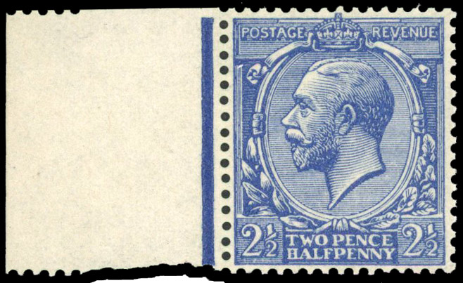 1924 2½d blue, left hand marginal example, no watermark, BPA certificate (2005) fine o.g. SG 422a