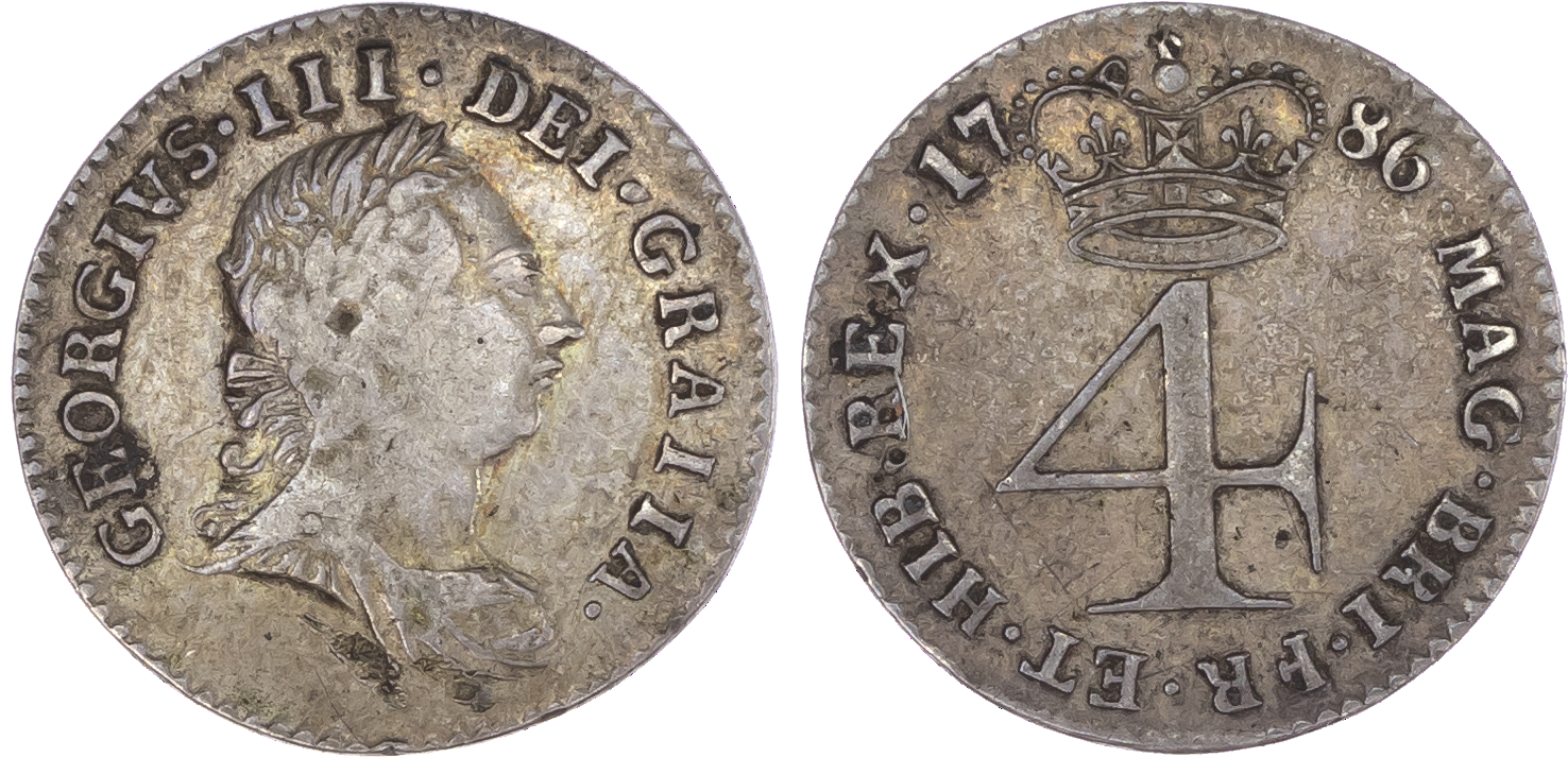 George III (1760-1820), Maundy Set, 1786, Fourpence, Threepence, Twopence and Penny, young laureate and draped bust right,