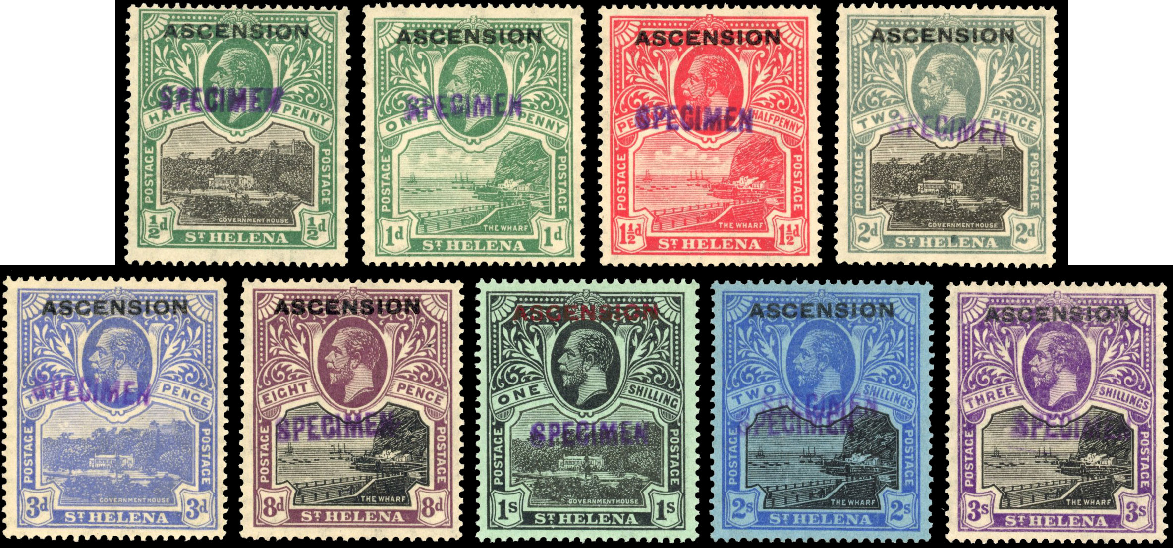 Ascension 1922 set of nine SG 1s-9s local Specimens