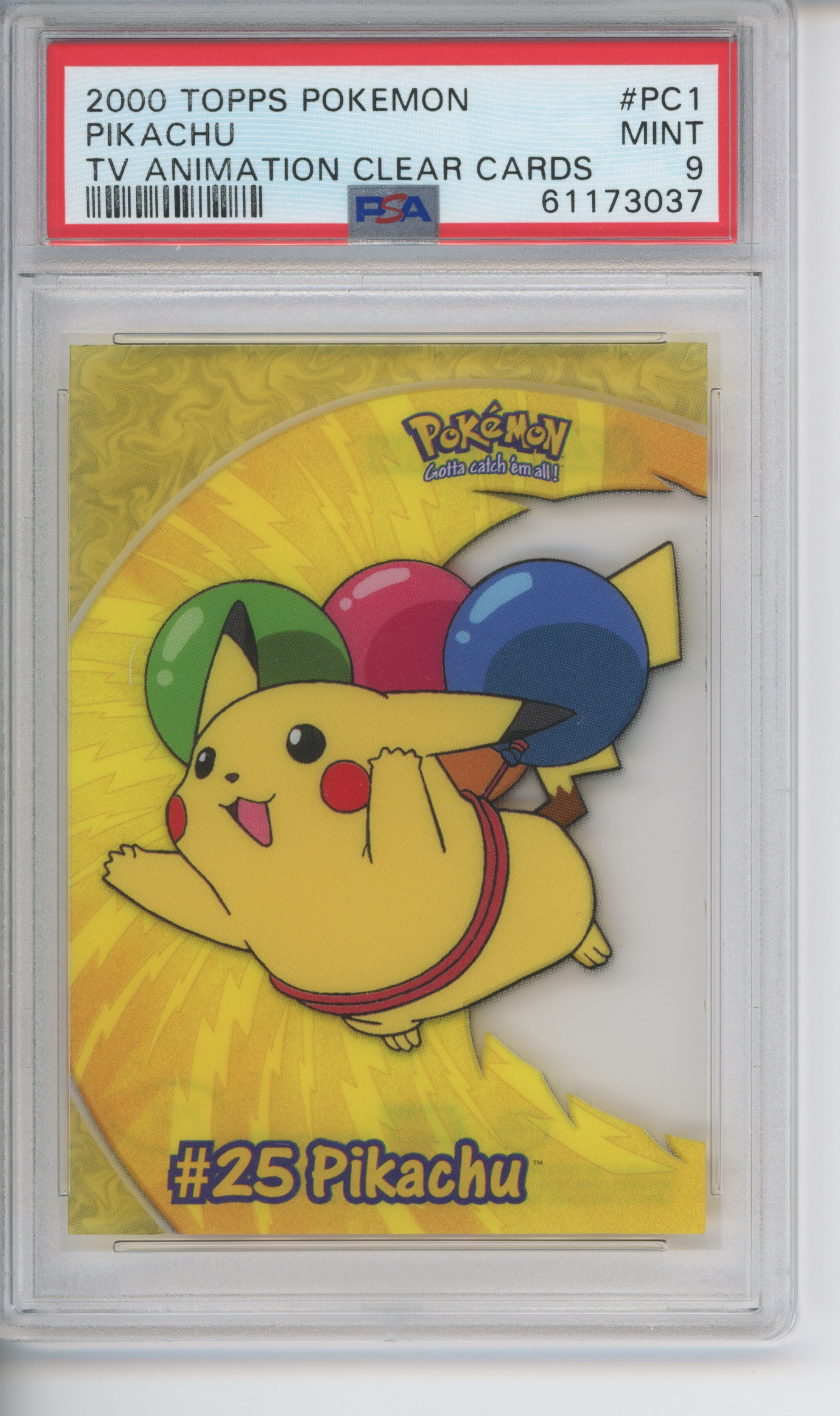 Pokémon Topps - PSA 9 Pikachu TV Animation Clear Cards - #PC1 2000 Topps