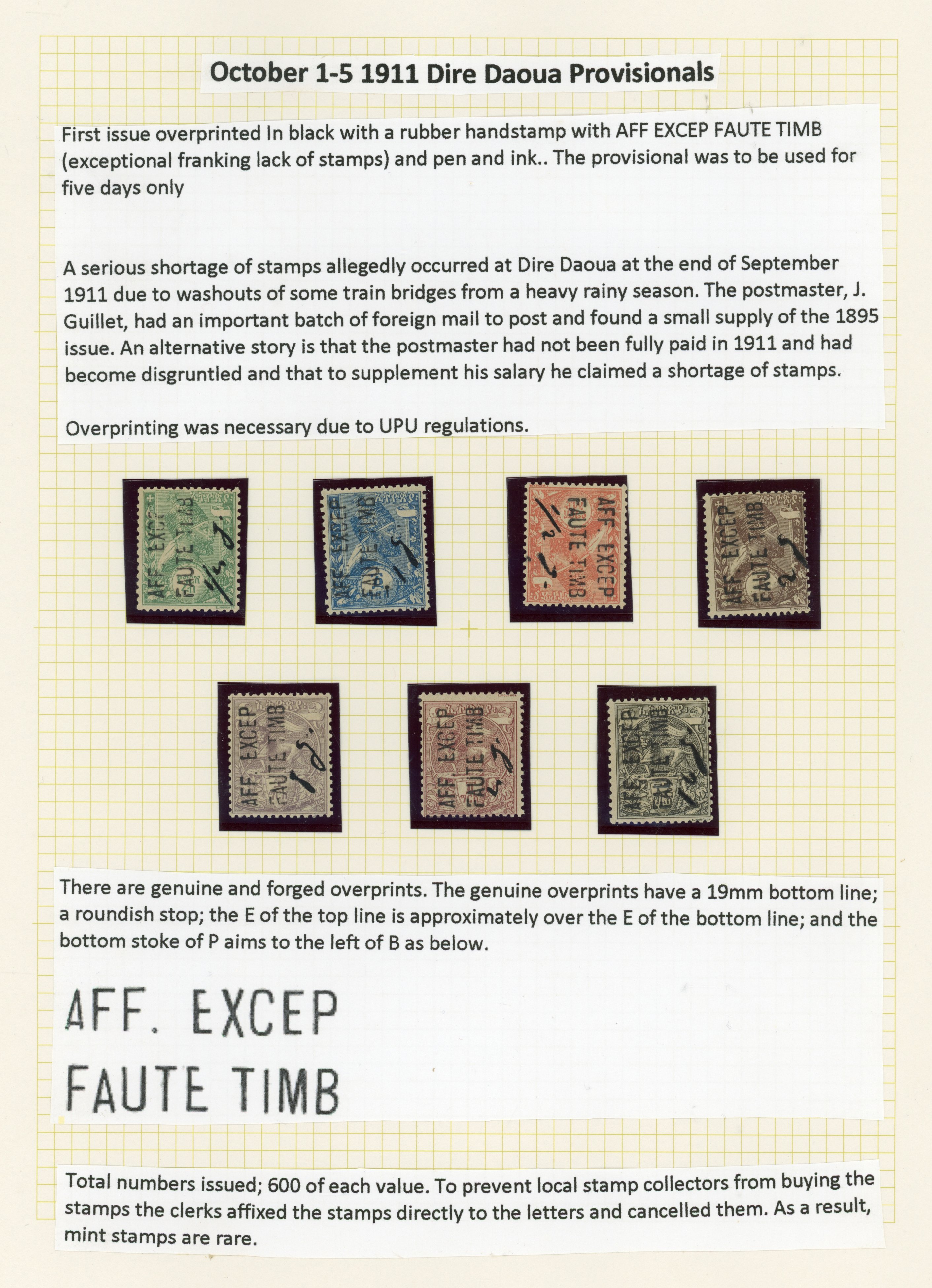 Ethiopia 1911 handstamp and m/s surcharge set of 8