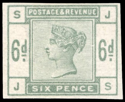 GB 1883-84 6d dull green, Plate 2 (JS), imperforate imprimatur, For SG 194