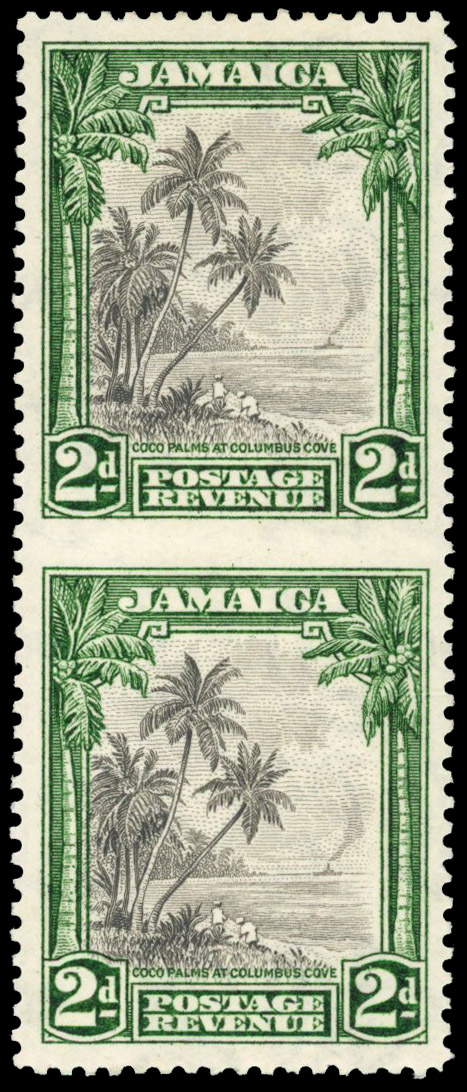 Jamaica 1932 2d vertical pair error imperforate between