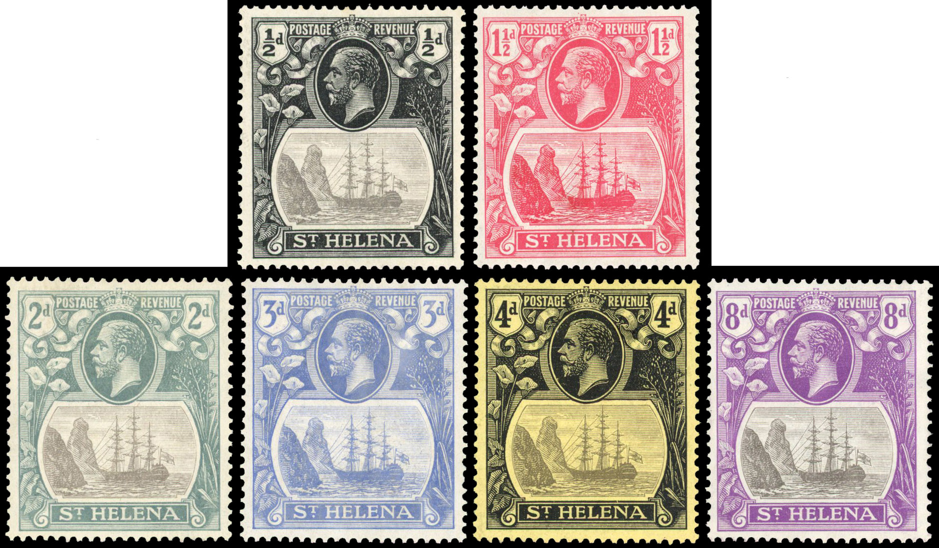 St Helena SG 92d-105d 'storm over rock' set mint