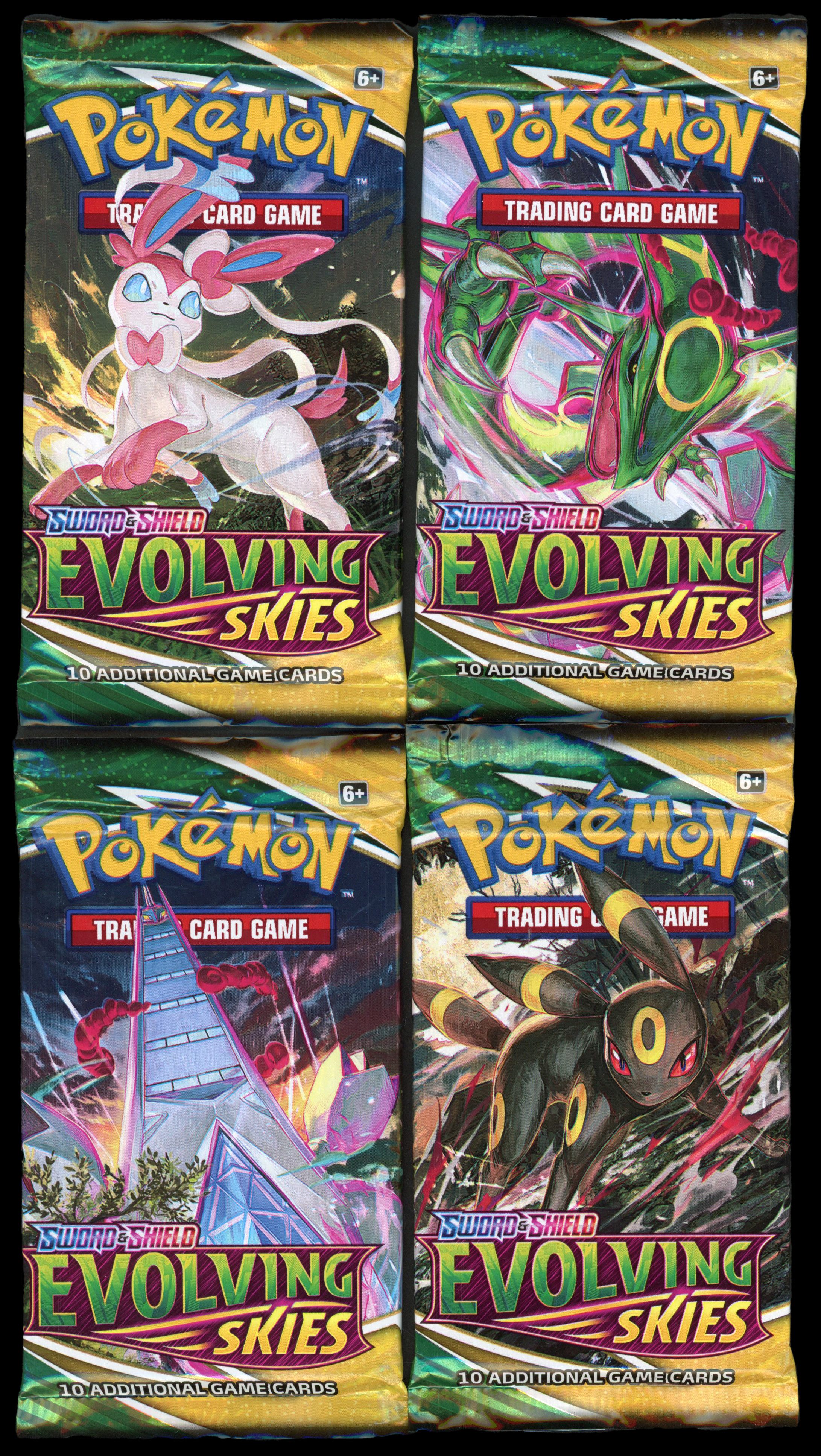 Evolving Skies 4-pack Art Set Booster Packs - Syvleon, Umbreon, Duraludon, Rayquaza.