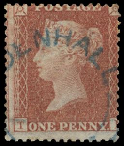 1855 1d Red brown Pl.24. Very fine used example lettered TI, neatly cancelled by a crisp blue Mildenhall UDC. Centred a...
