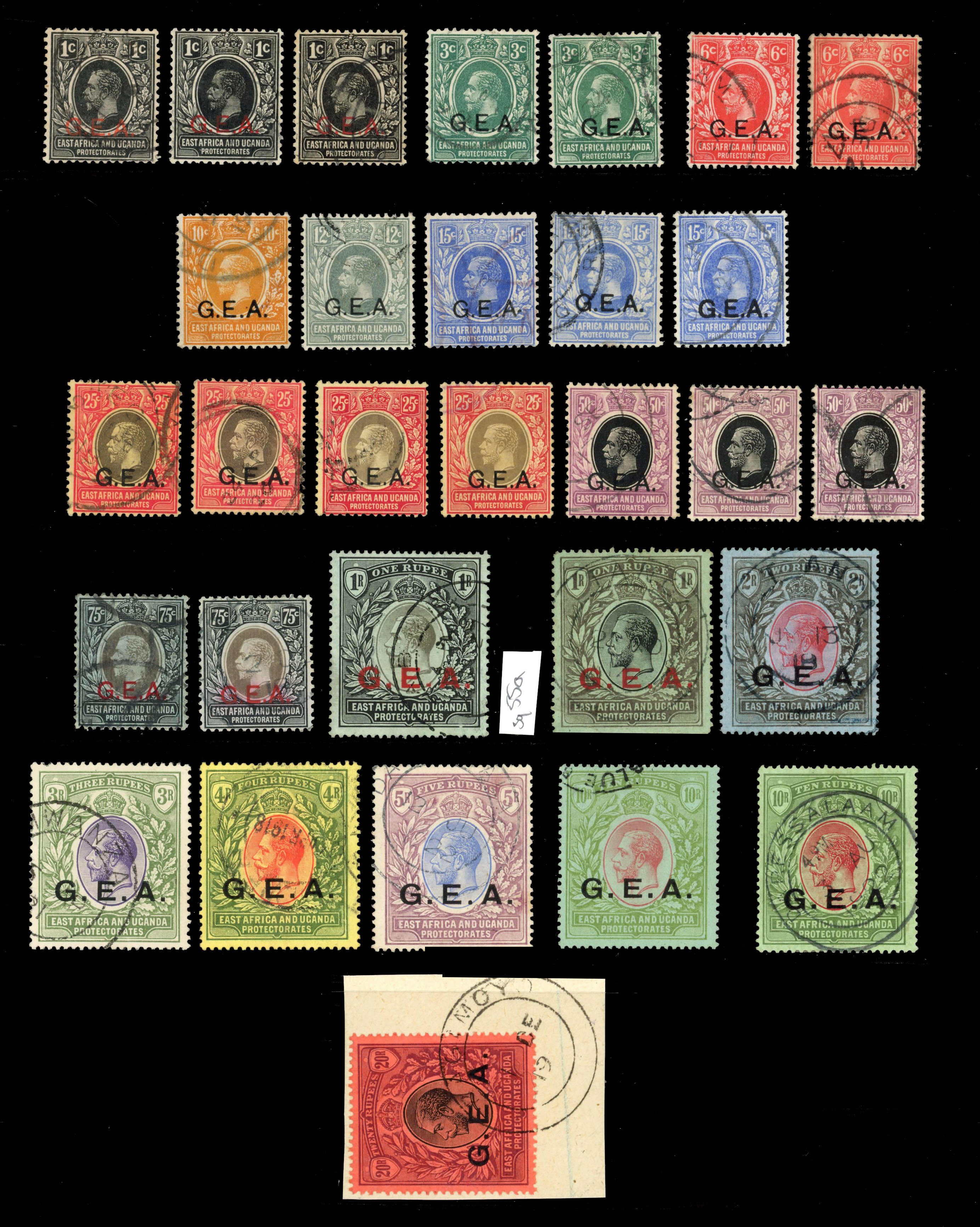 Tanganyika SG 45-61 1917 set to 20r used